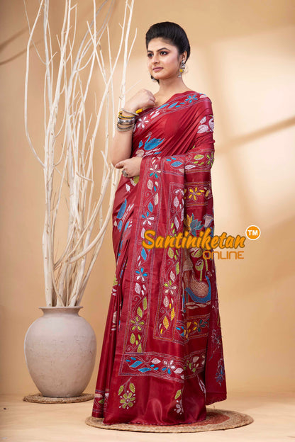 Bangalore Silk Kantha Stitch Saree SN202524215