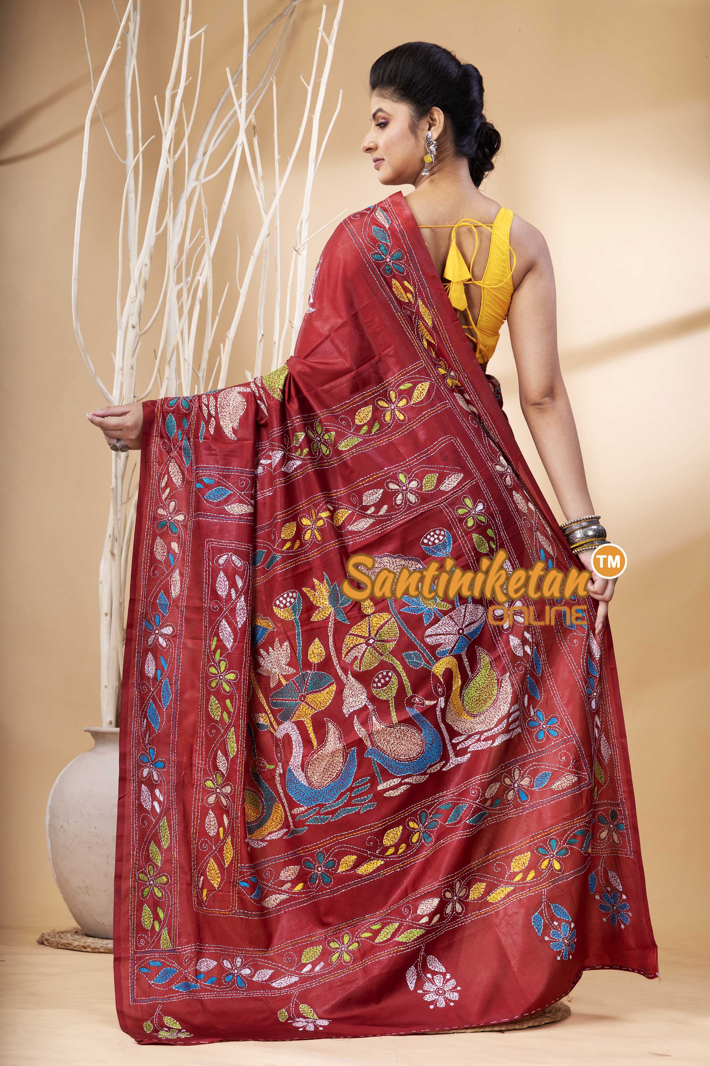 Bangalore Silk Kantha Stitch Saree SN202524215