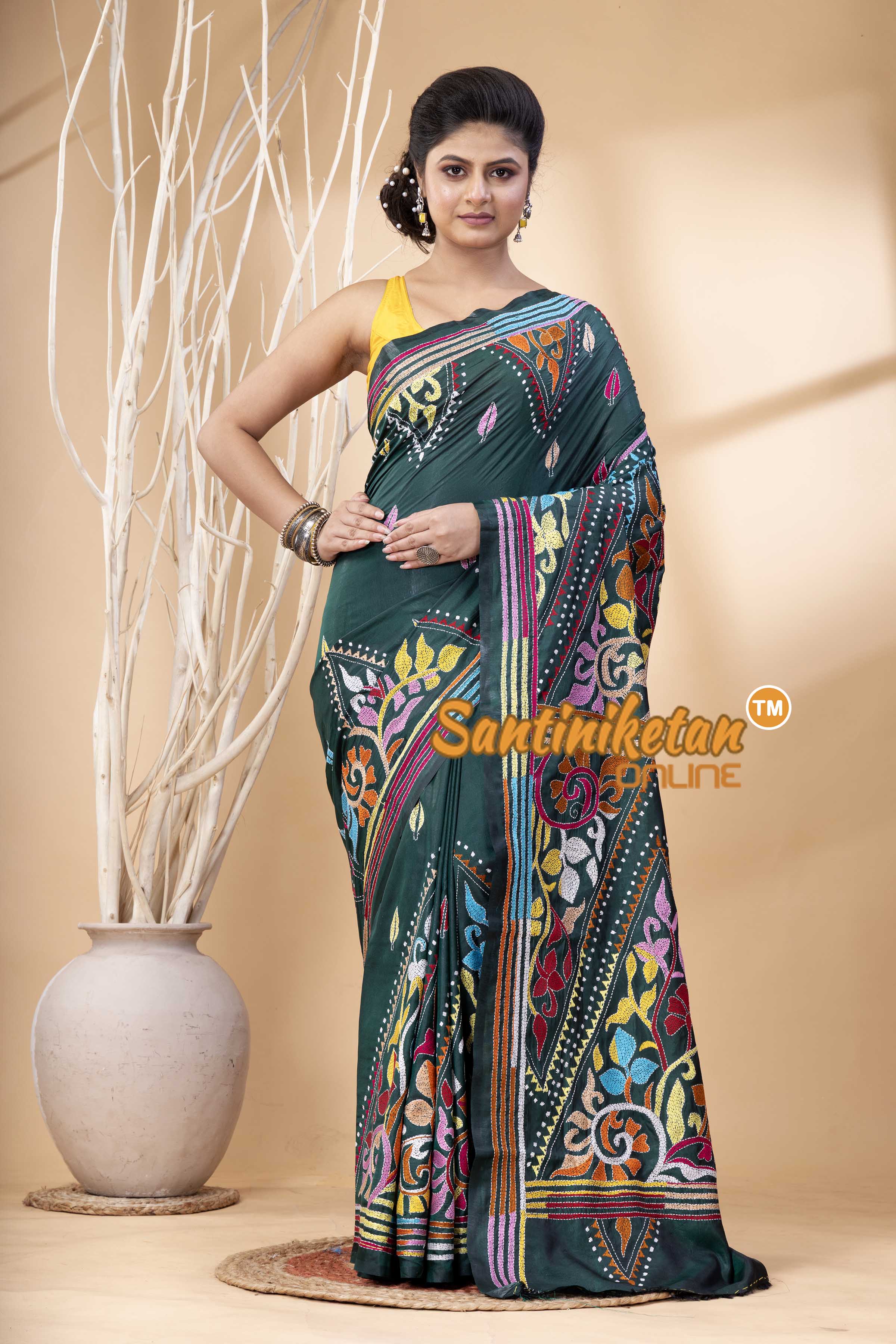 Bangalore Silk Kantha Stitch Saree SN202524245