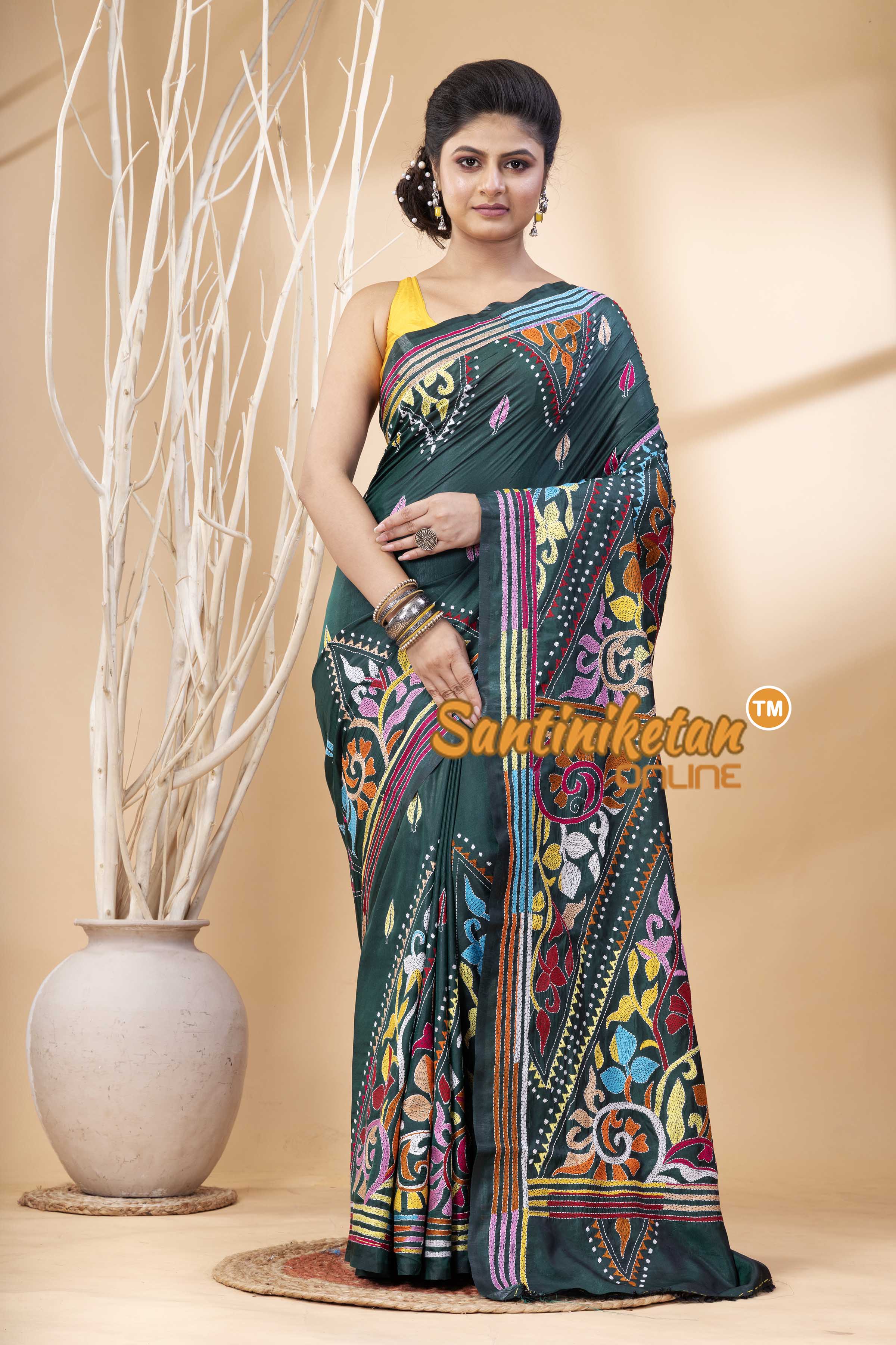 Bangalore Silk Kantha Stitch Saree SN202524245