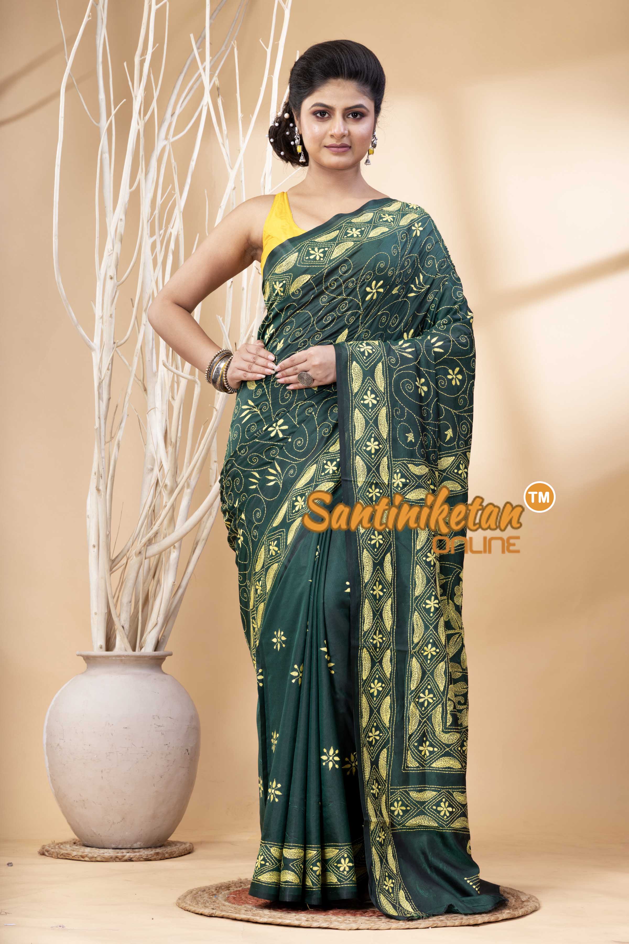 Bangalore Silk Kantha Stitch Saree SN202524257