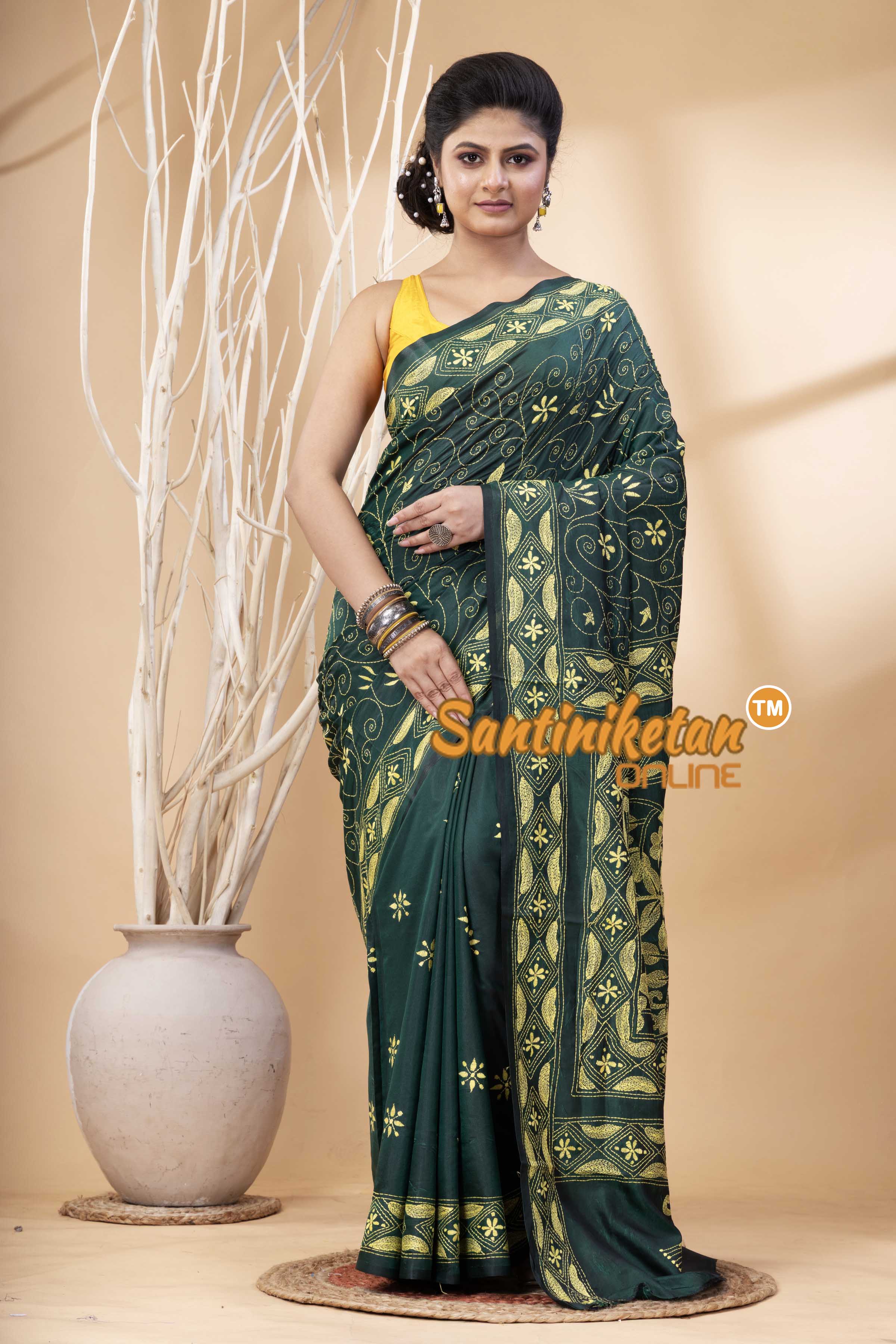 Bangalore Silk Kantha Stitch Saree SN202524257
