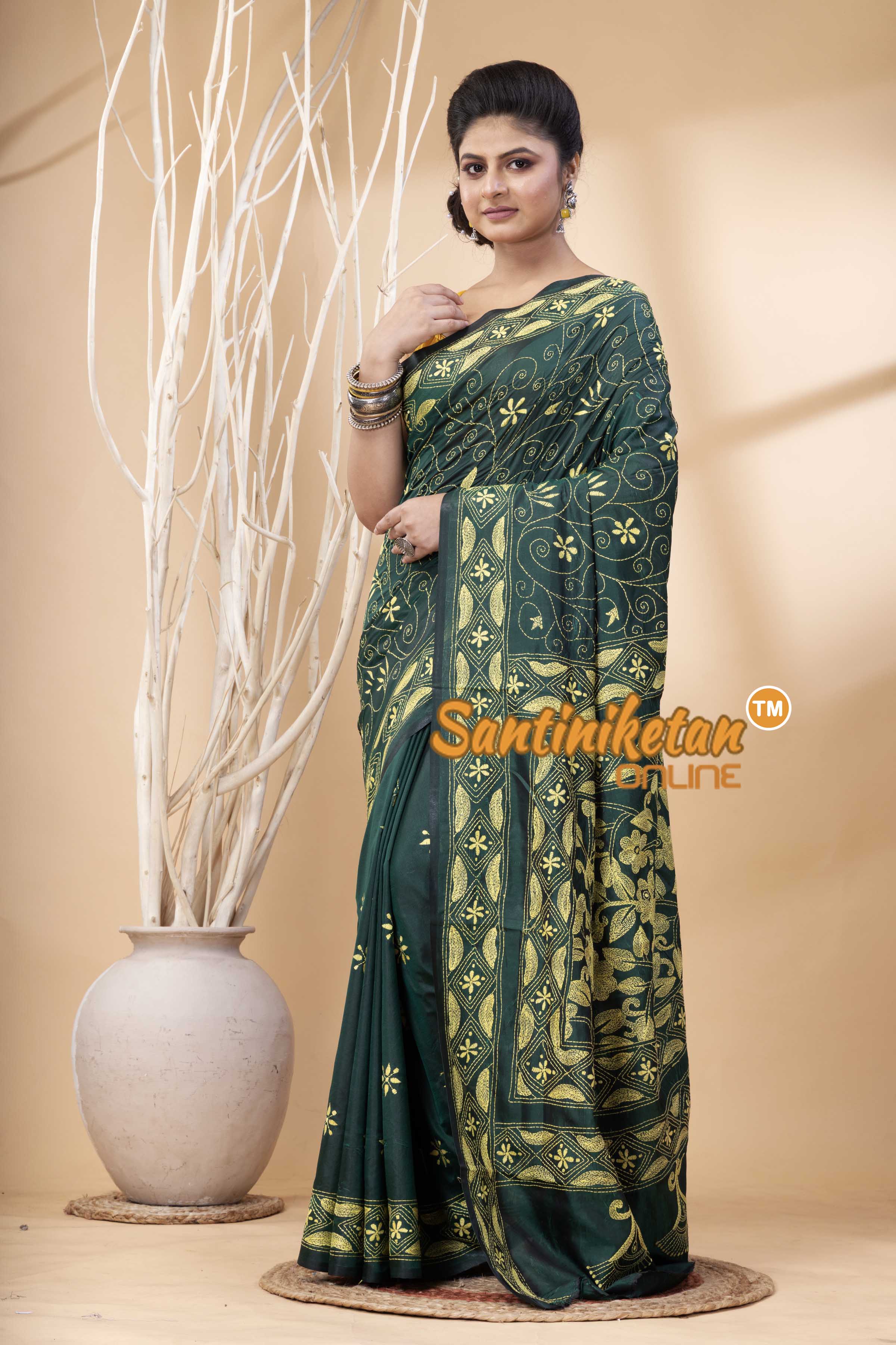 Bangalore Silk Kantha Stitch Saree SN202524257