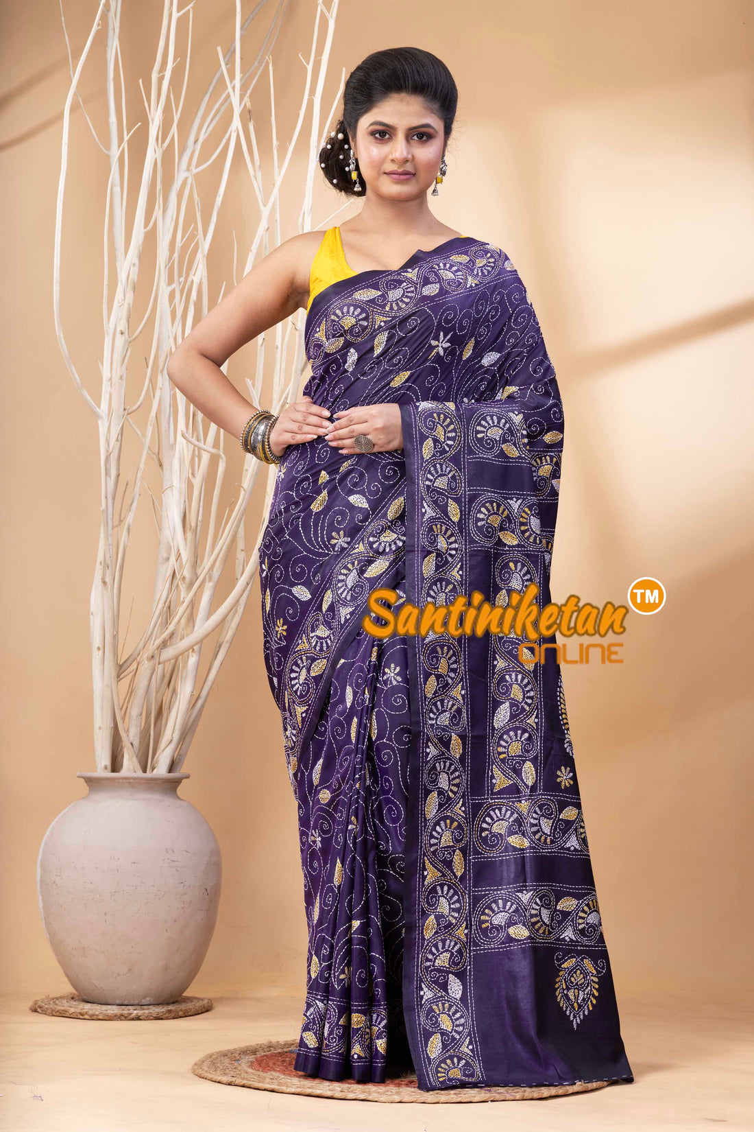 Bangalore Silk Kantha Stitch Saree SN202524263
