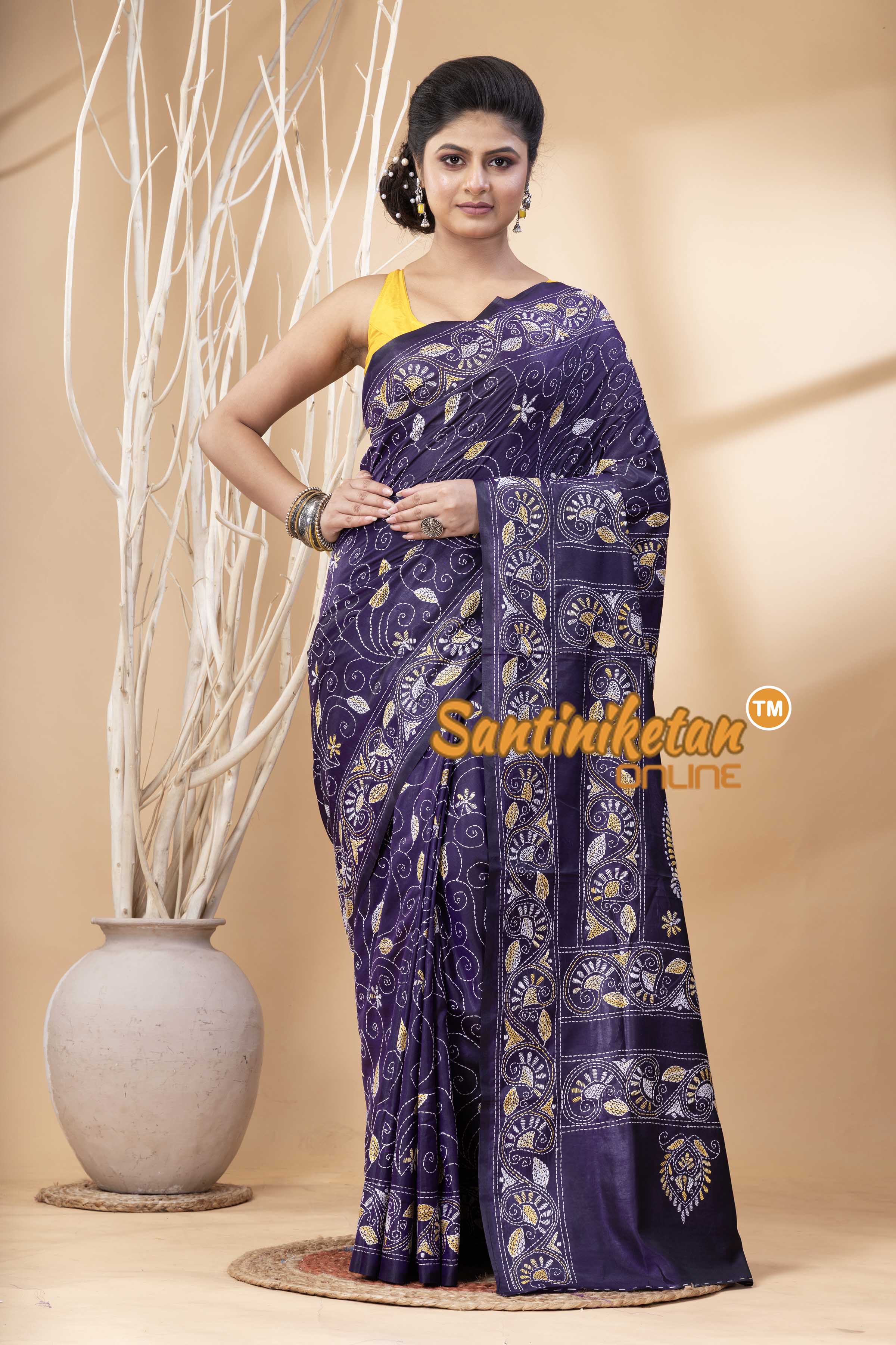 Bangalore Silk Kantha Stitch Saree SN202524263