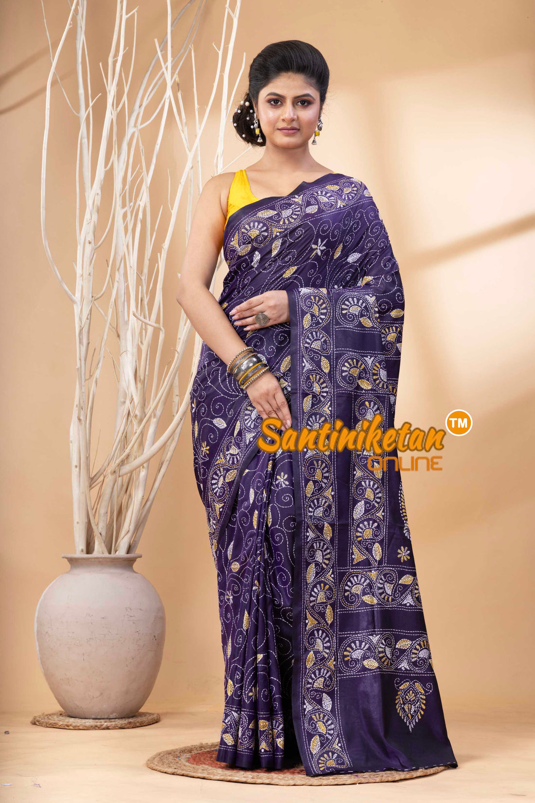 Bangalore Silk Kantha Stitch Saree SN202524263
