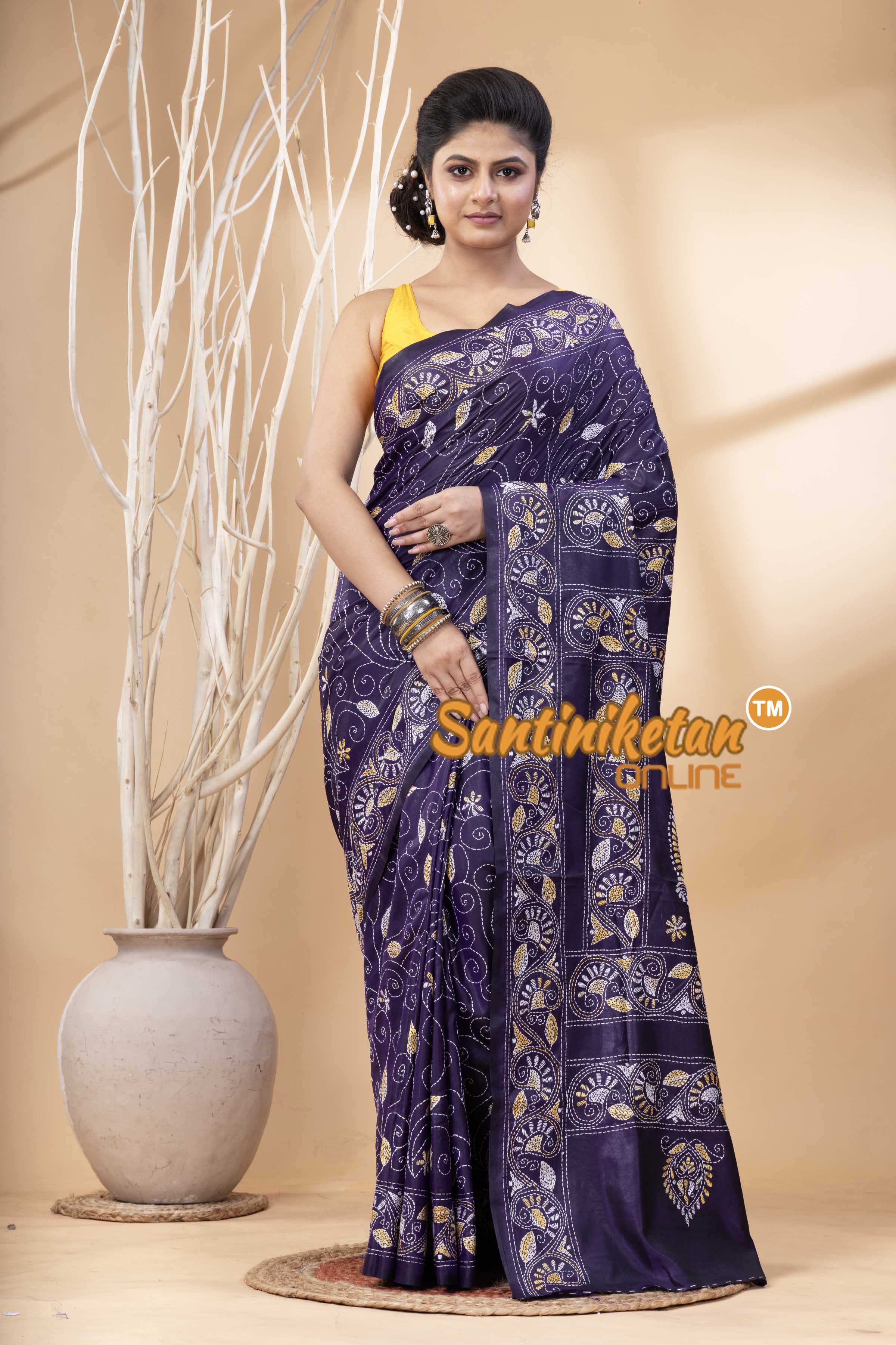 Bangalore Silk Kantha Stitch Saree SN202524263