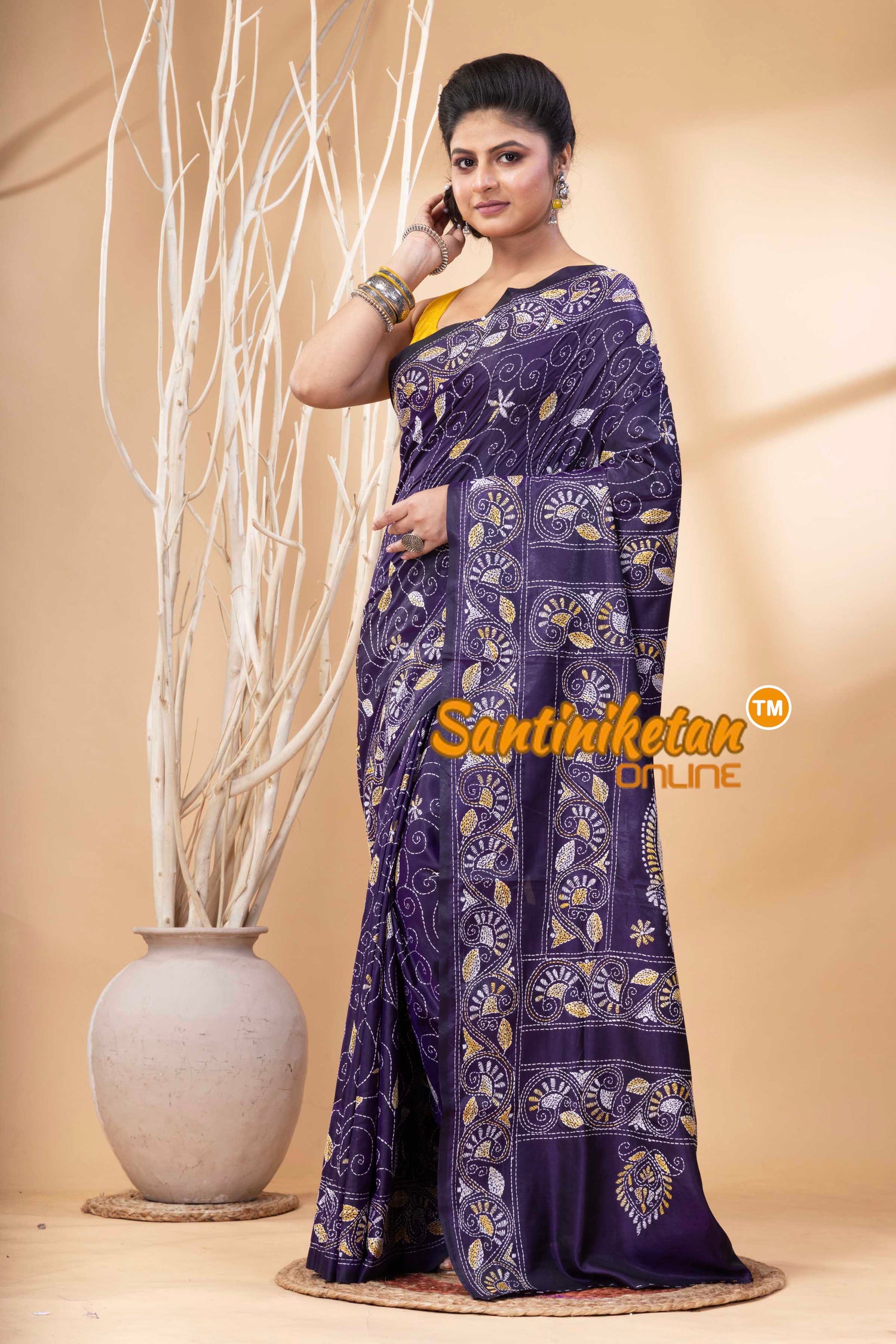 Bangalore Silk Kantha Stitch Saree SN202524263