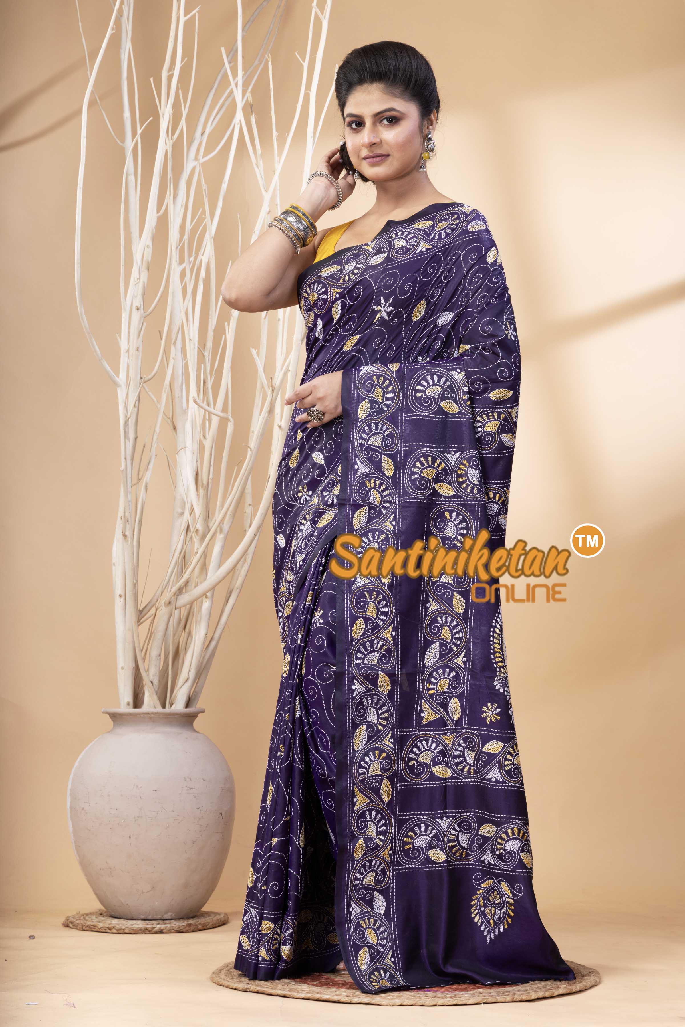 Bangalore Silk Kantha Stitch Saree SN202524263