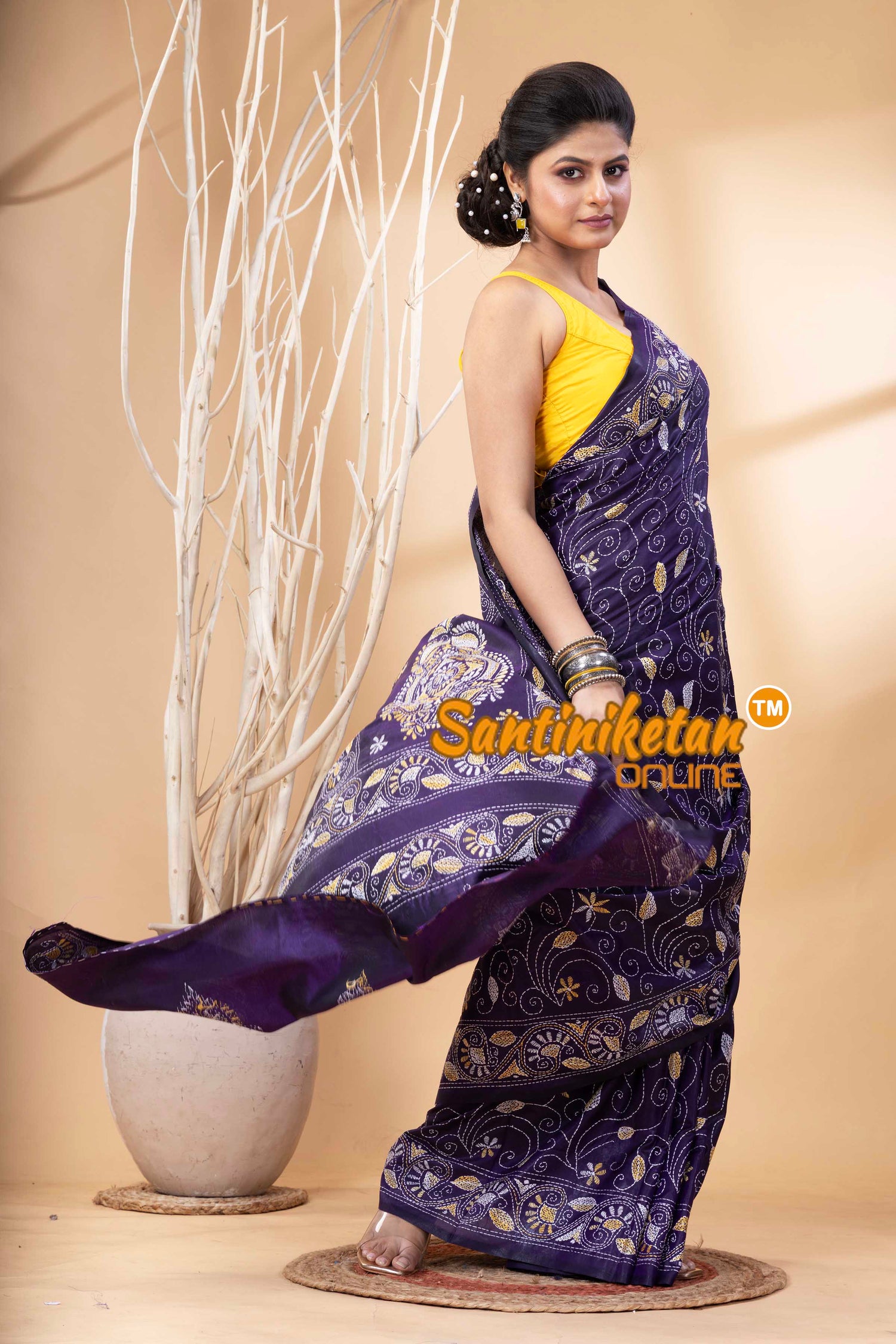 Bangalore Silk Kantha Stitch Saree SN202524263