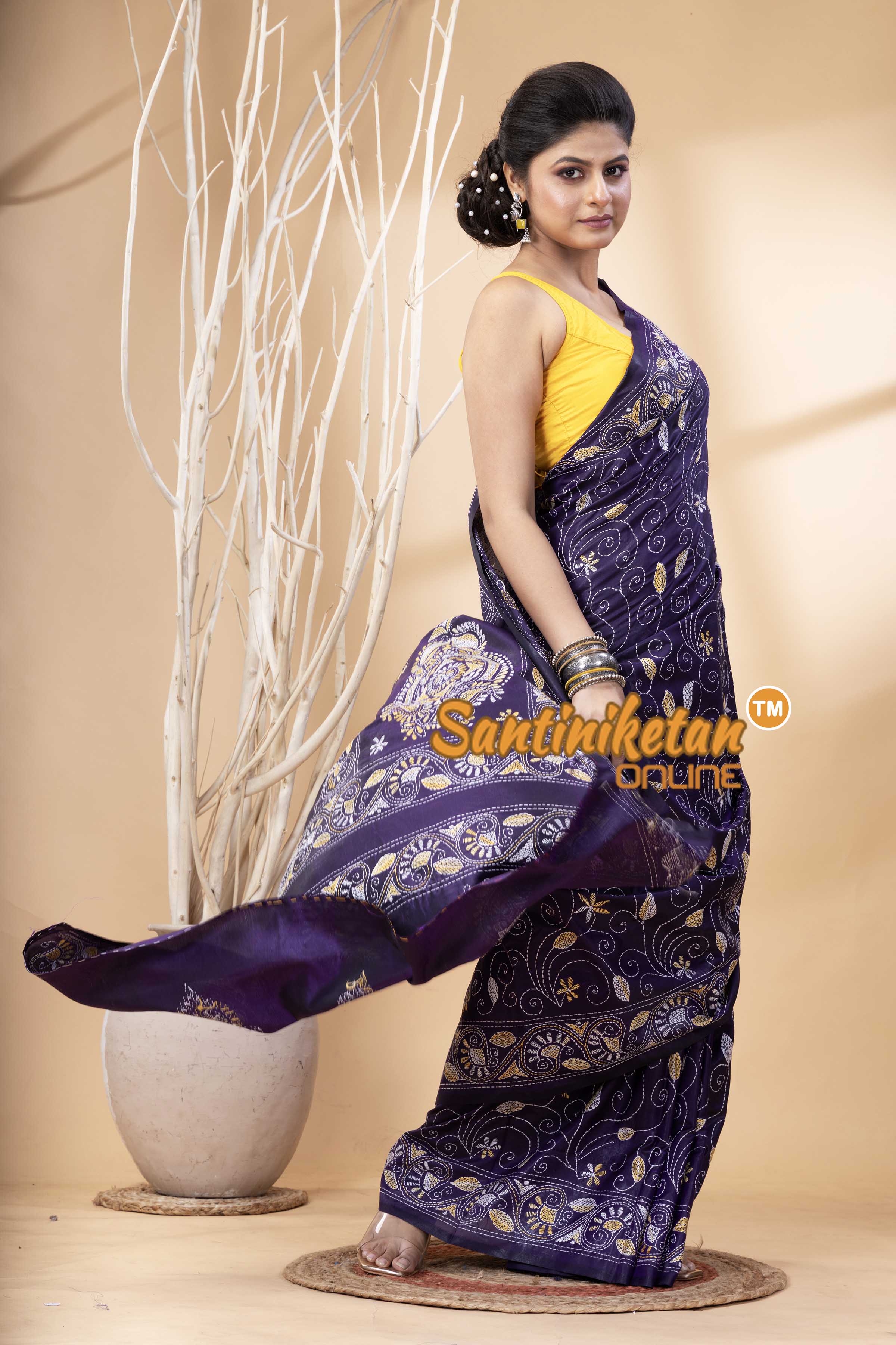 Bangalore Silk Kantha Stitch Saree SN202524263