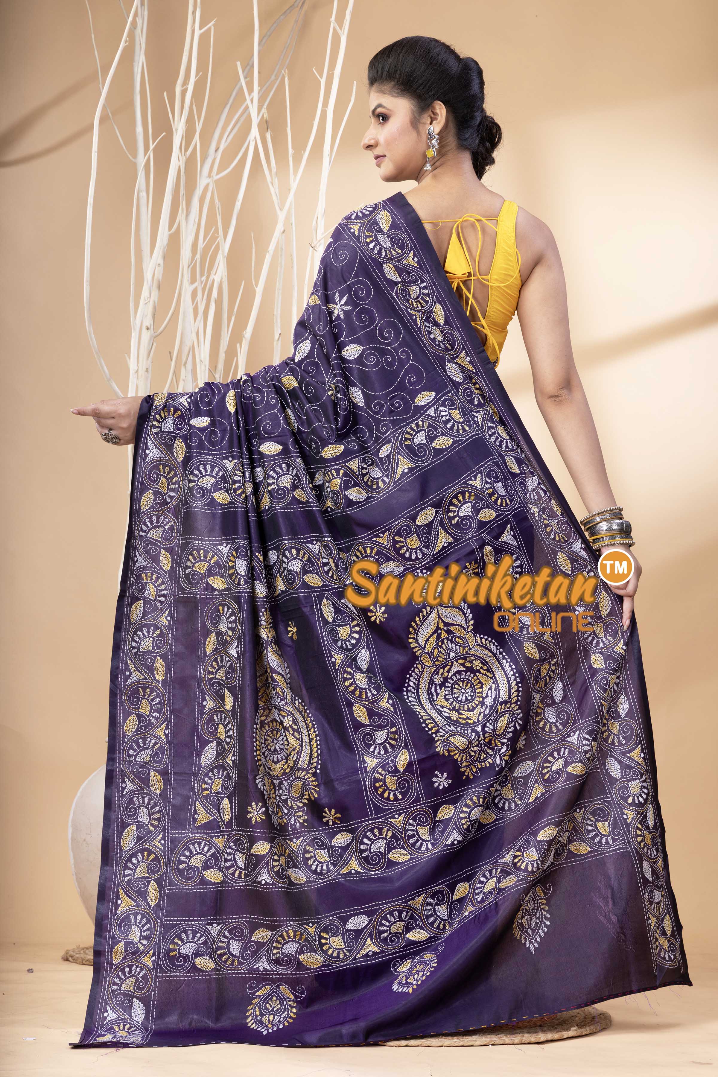Bangalore Silk Kantha Stitch Saree SN202524263