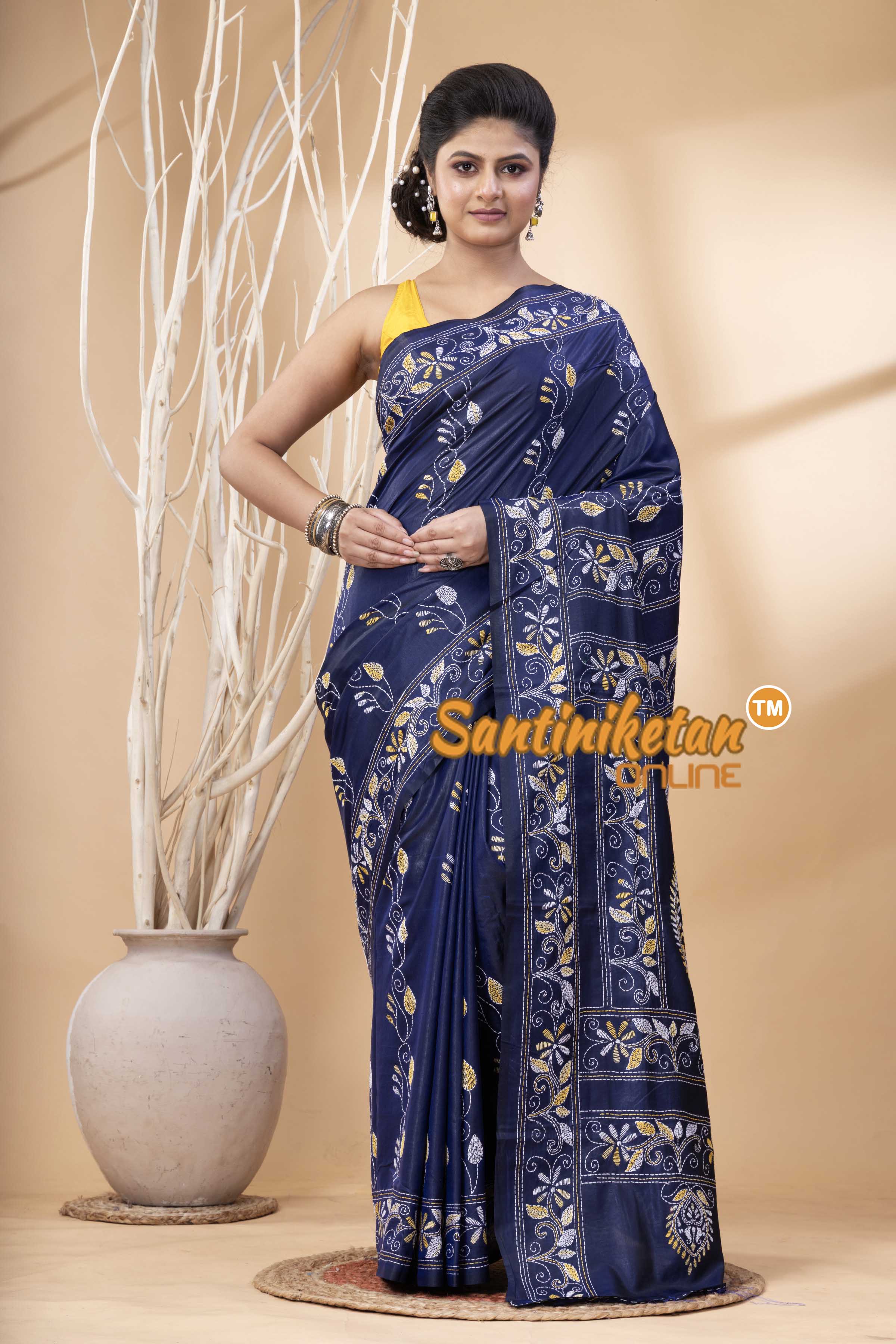 Bangalore Silk Kantha Stitch Saree SN202524275