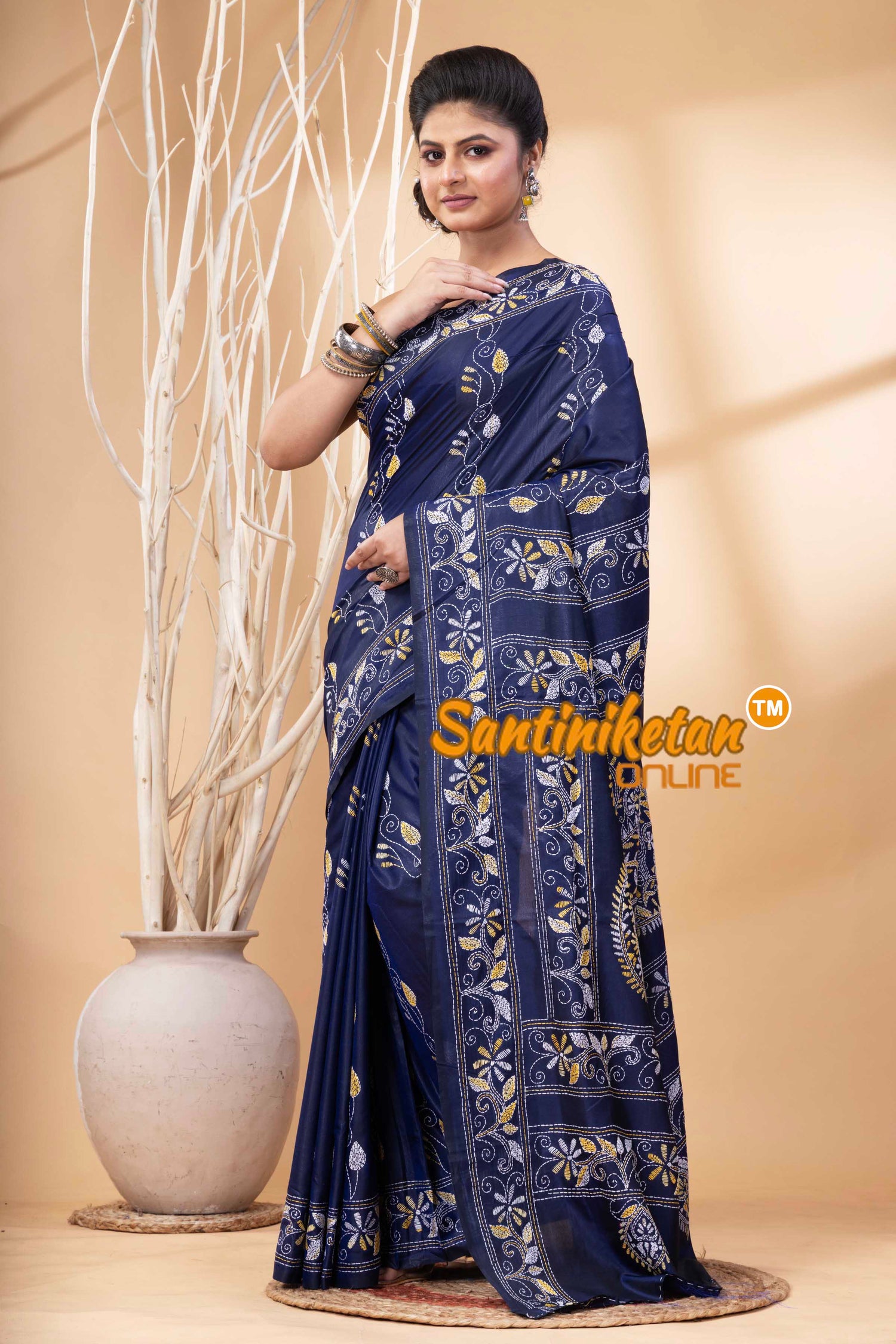 Bangalore Silk Kantha Stitch Saree SN202524275