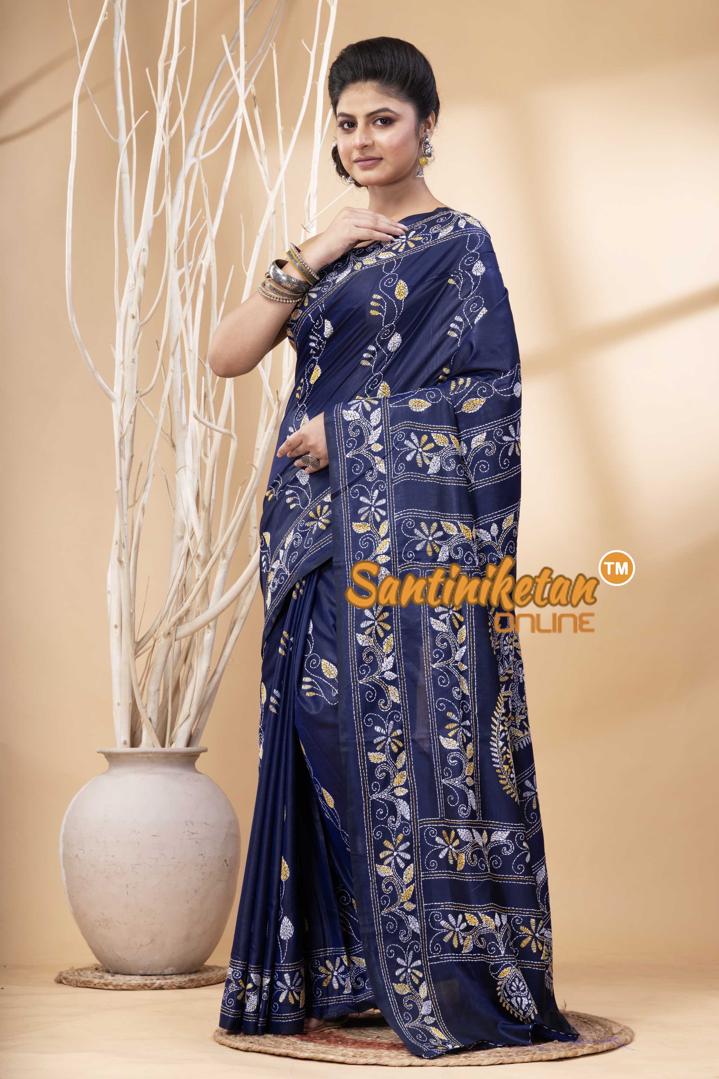 Bangalore Silk Kantha Stitch Saree SN202524275