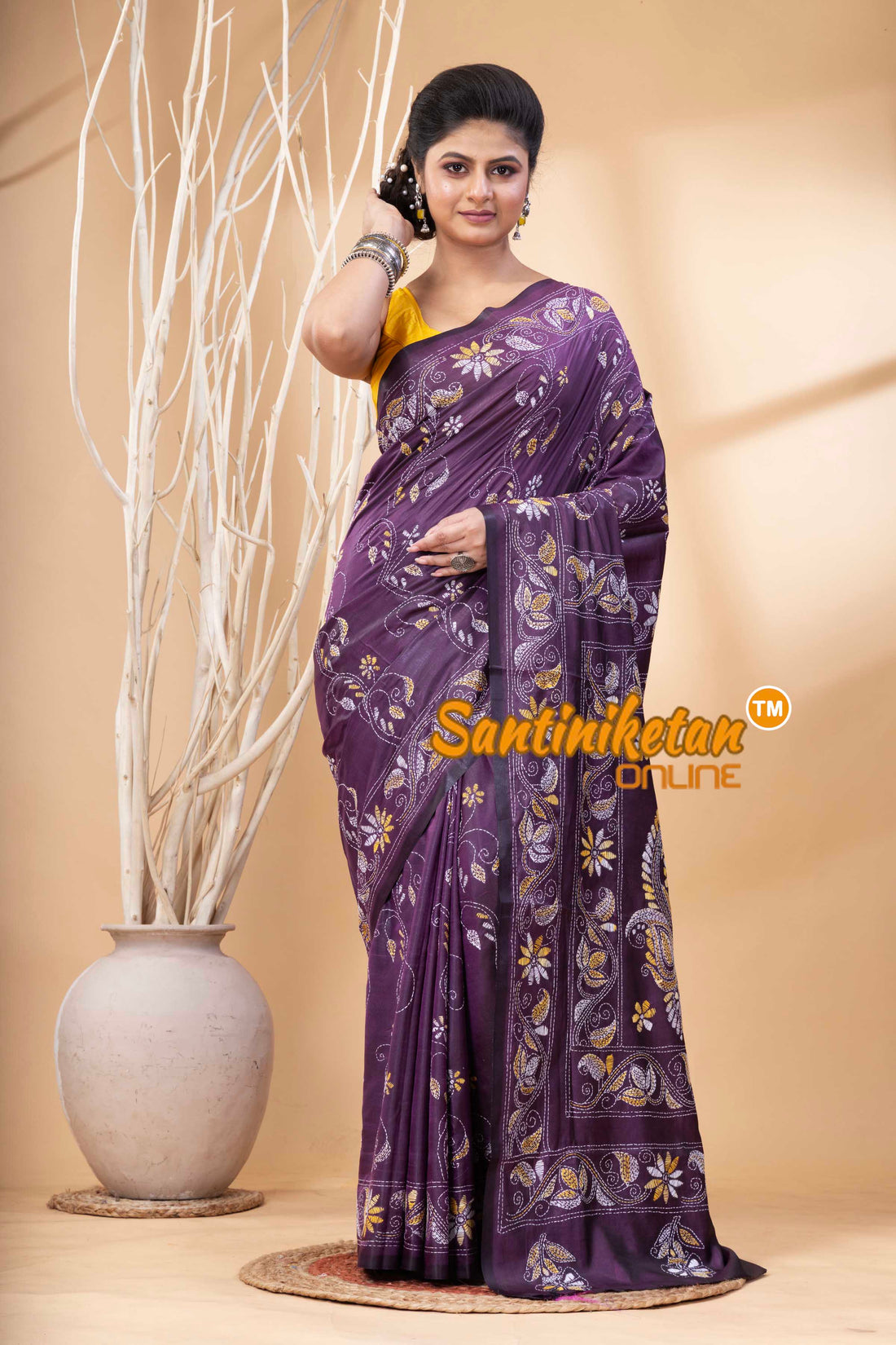 Bangalore Silk Kantha Stitch Saree SN202524281