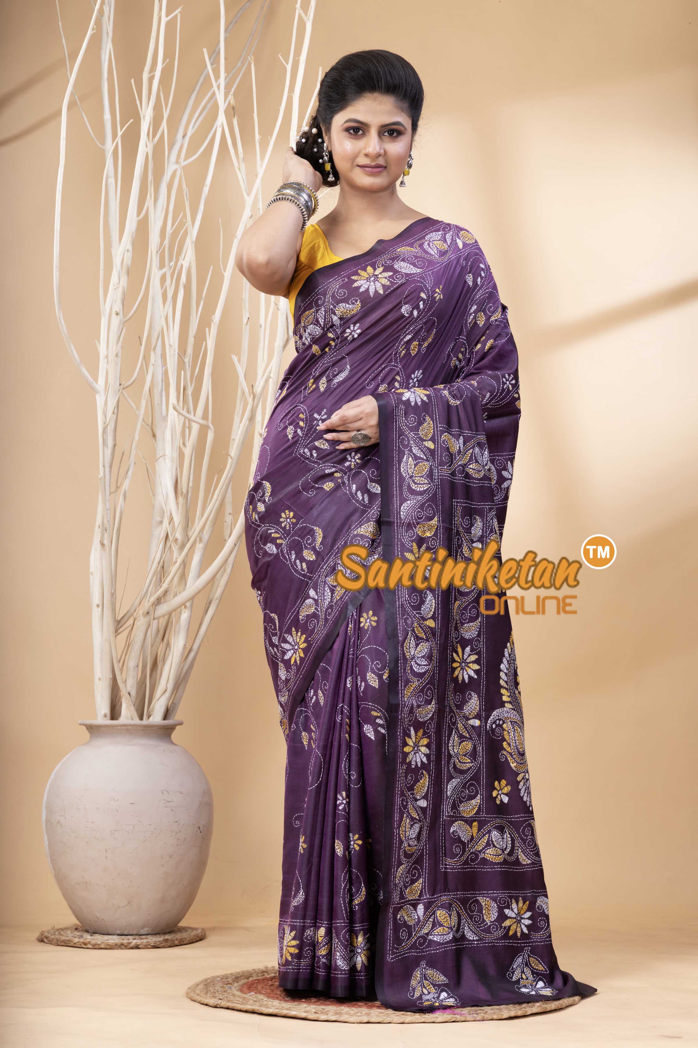 Bangalore Silk Kantha Stitch Saree SN202524281