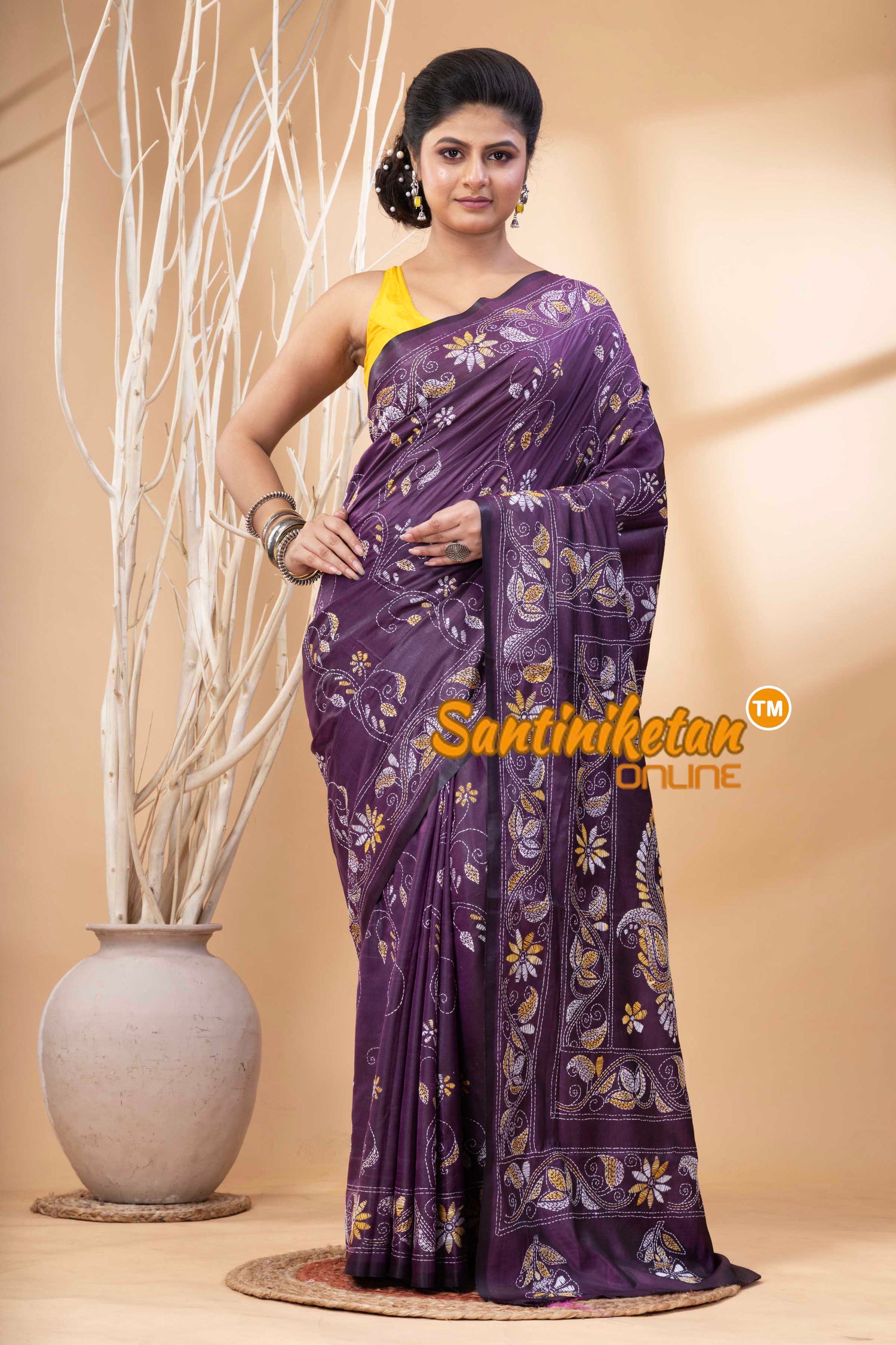 Bangalore Silk Kantha Stitch Saree SN202524281