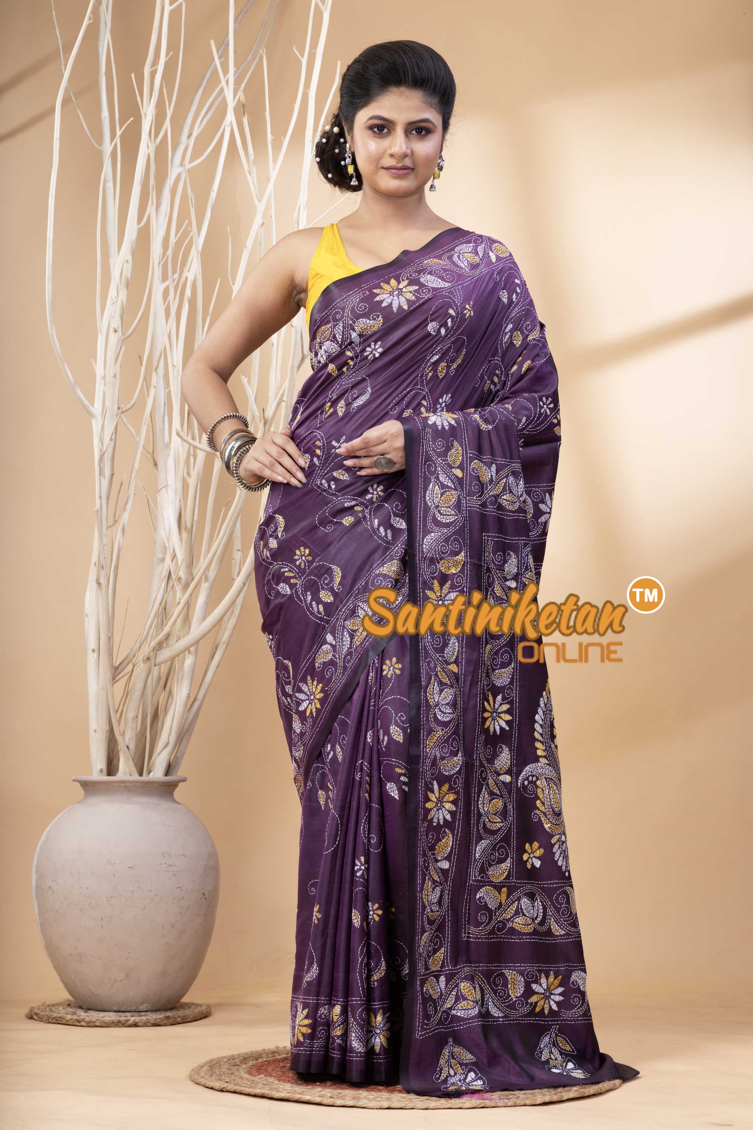 Bangalore Silk Kantha Stitch Saree SN202524281