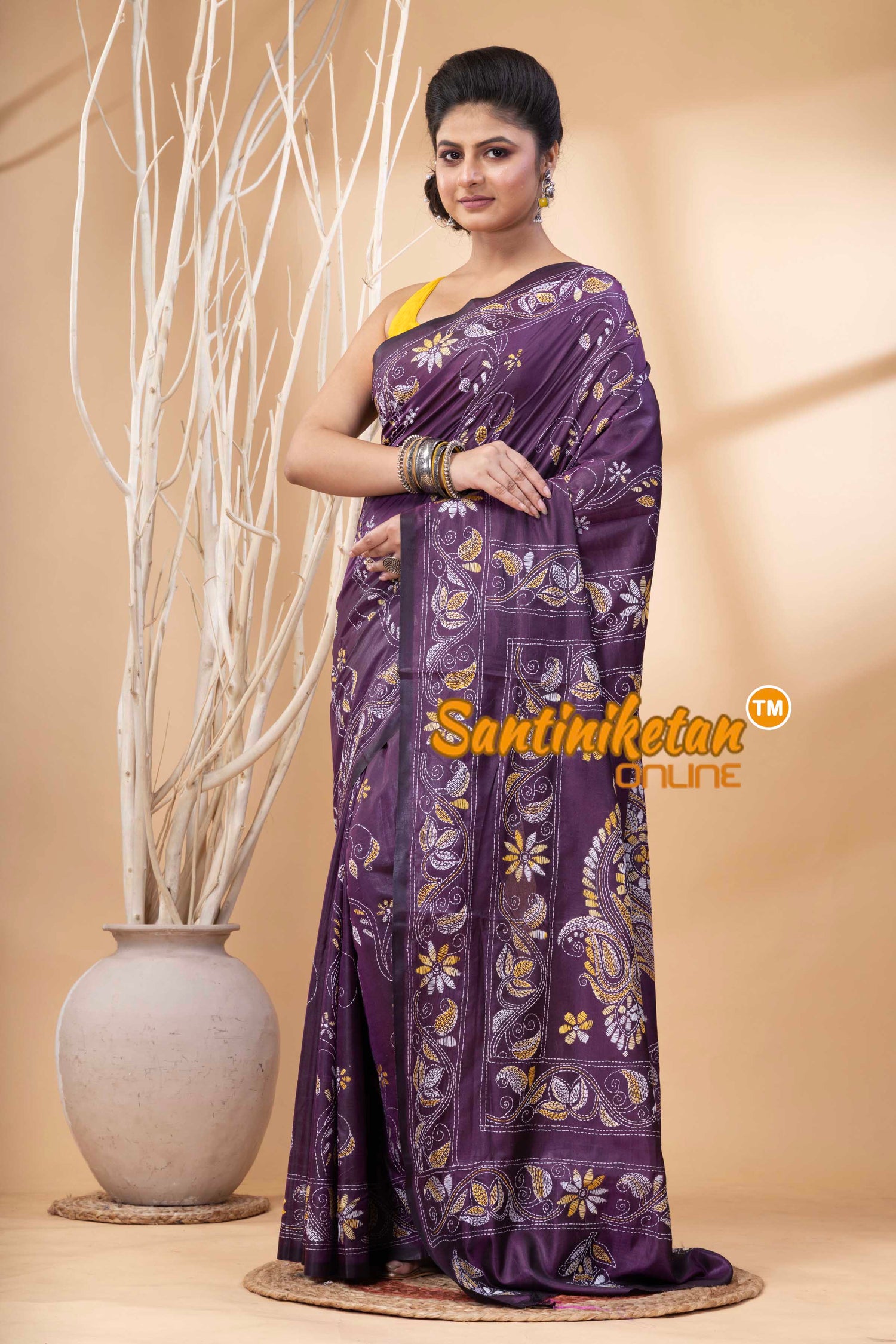 Bangalore Silk Kantha Stitch Saree SN202524281