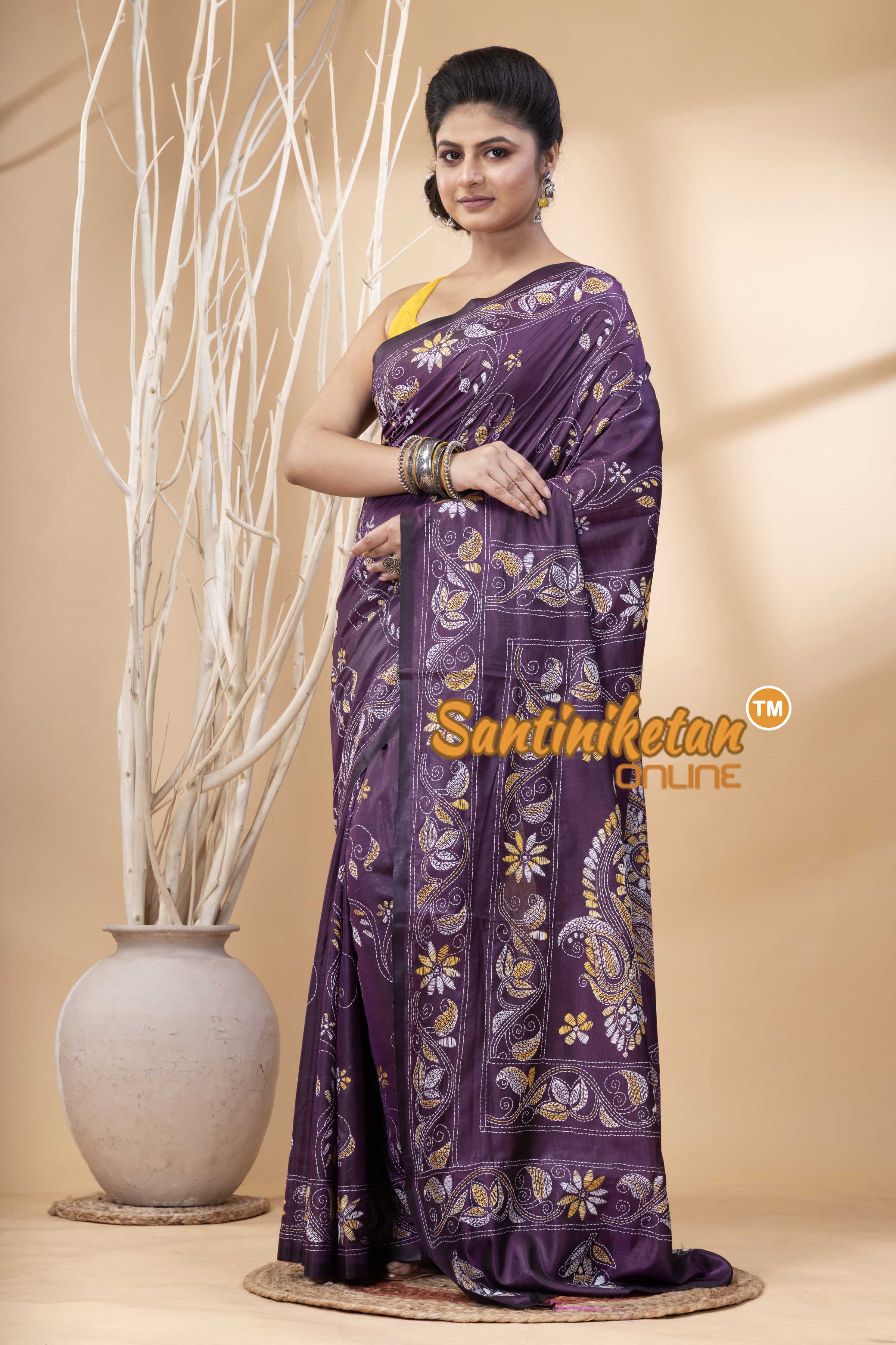 Bangalore Silk Kantha Stitch Saree SN202524281