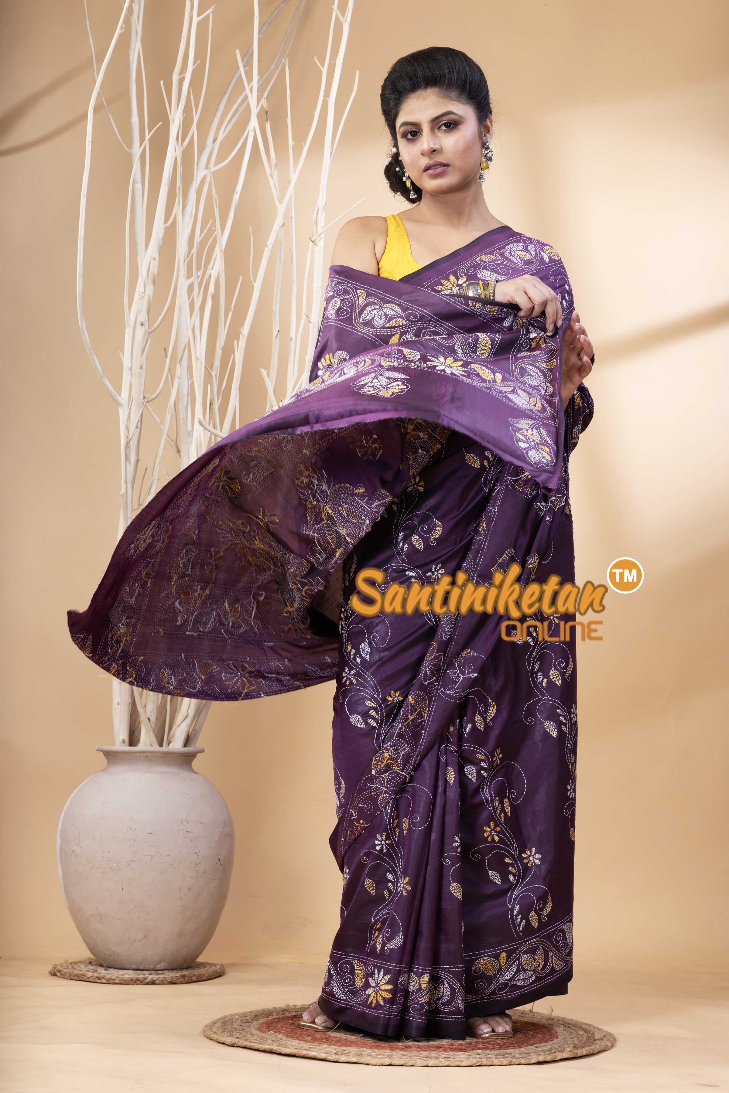 Bangalore Silk Kantha Stitch Saree SN202524281
