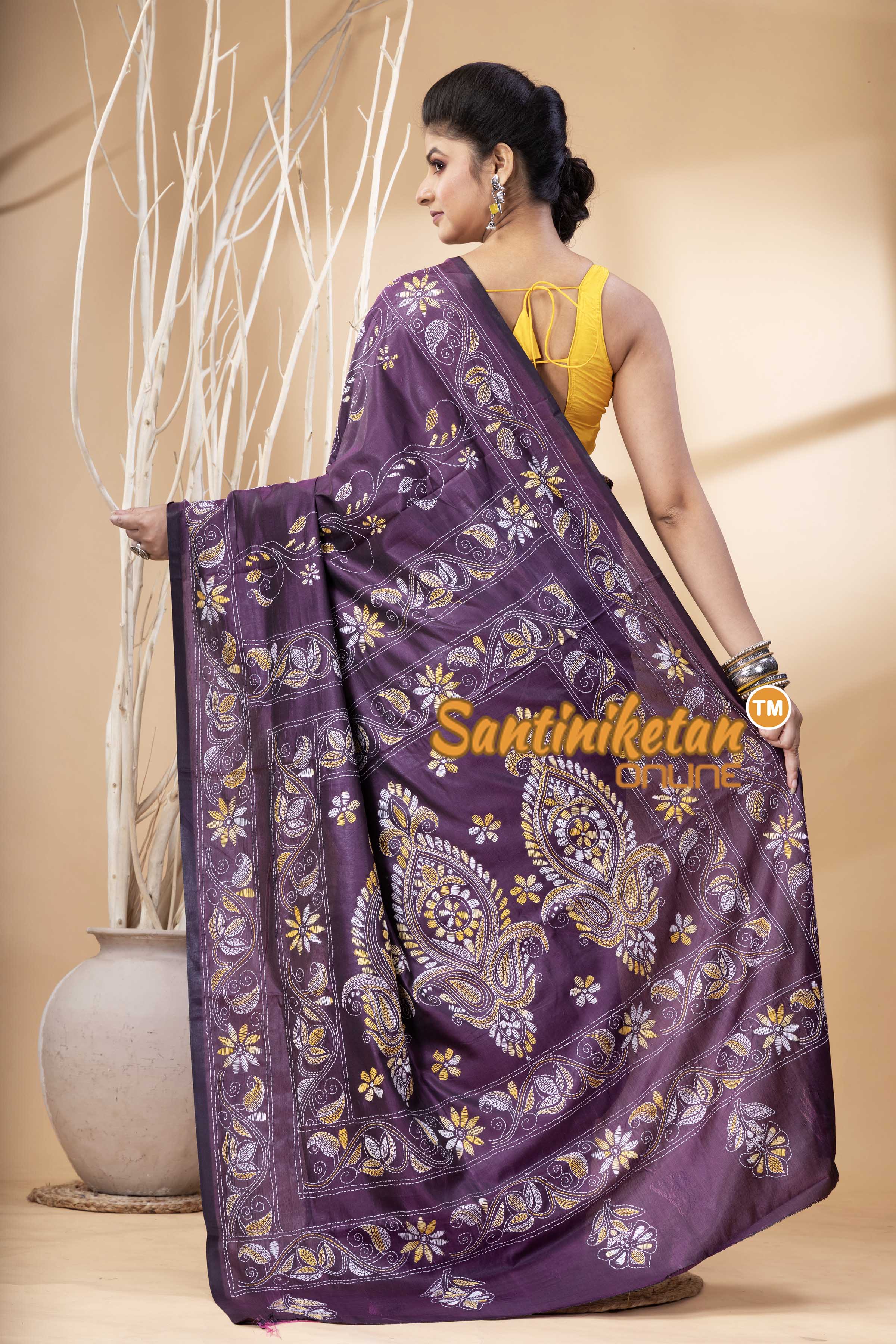 Bangalore Silk Kantha Stitch Saree SN202524281