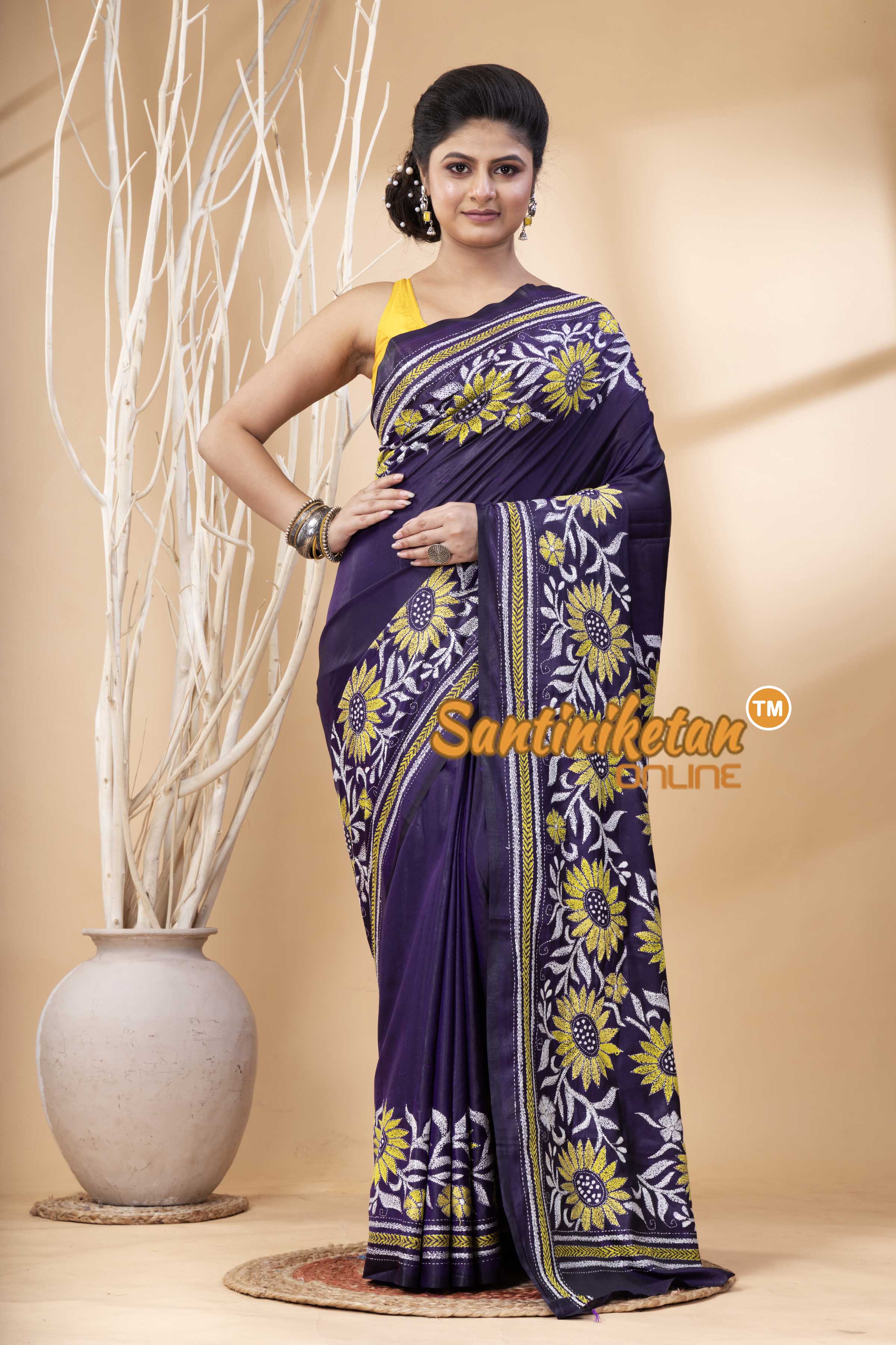 Bangalore Silk Kantha Stitch Saree SN202524287