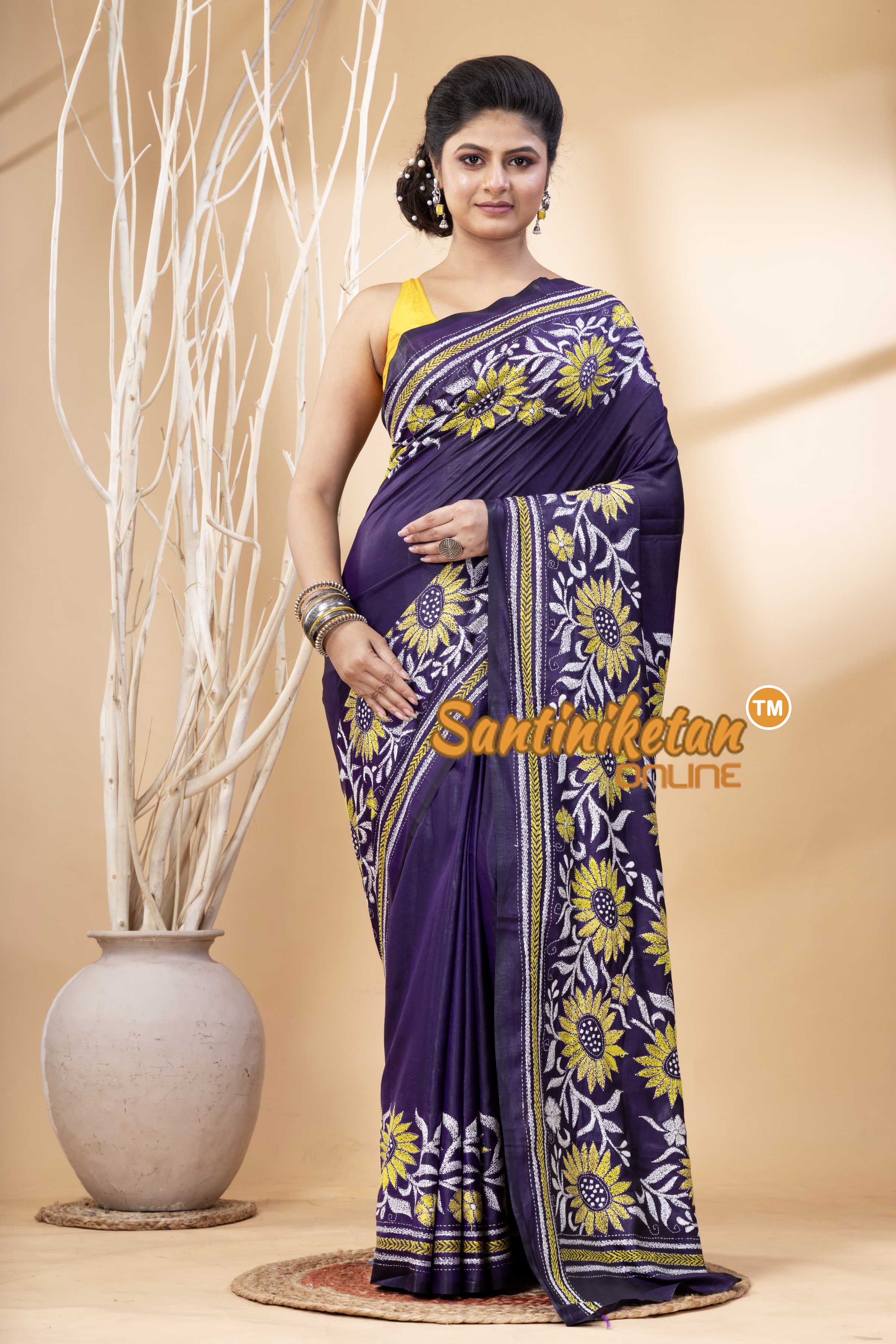 Bangalore Silk Kantha Stitch Saree SN202524287