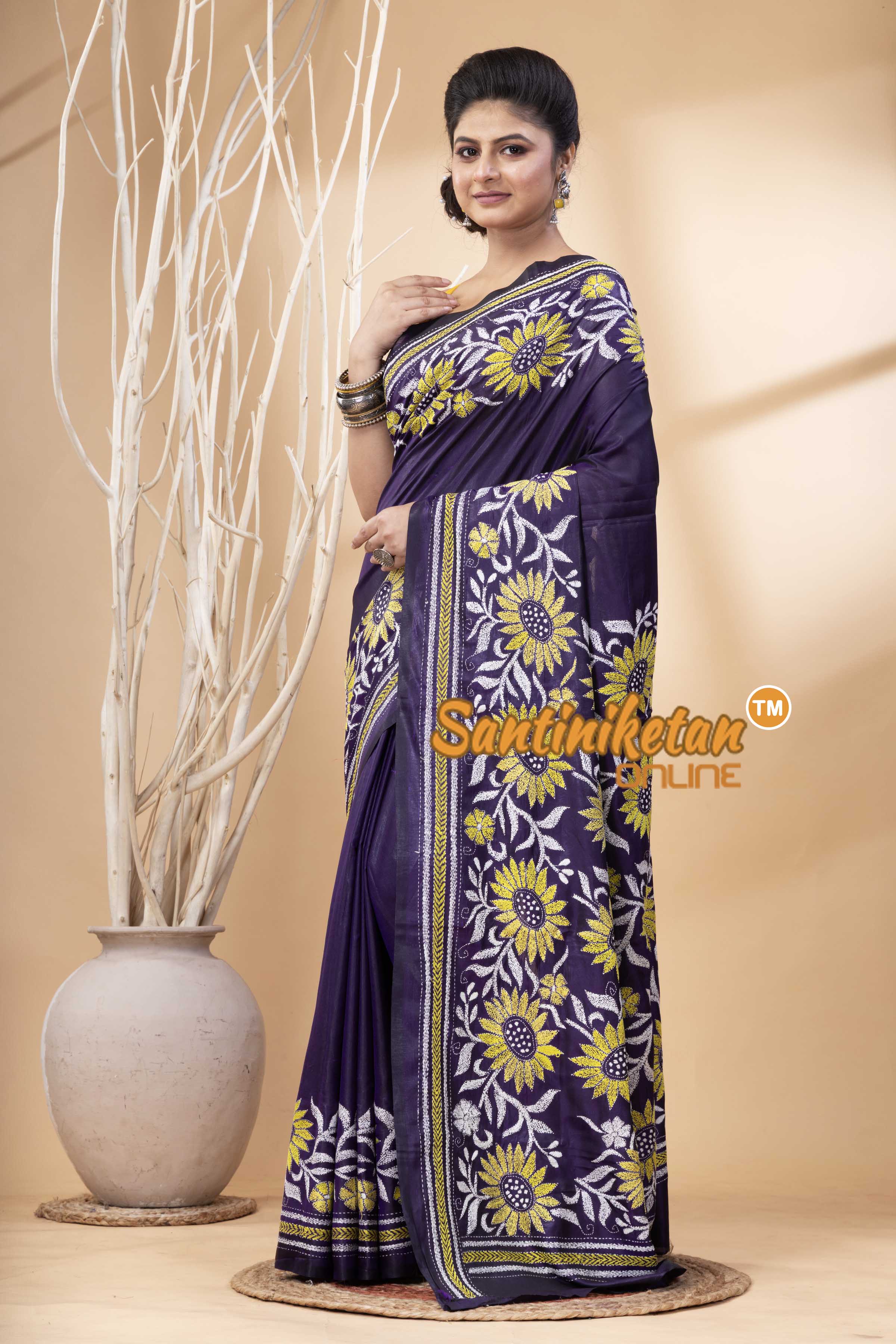 Bangalore Silk Kantha Stitch Saree SN202524287