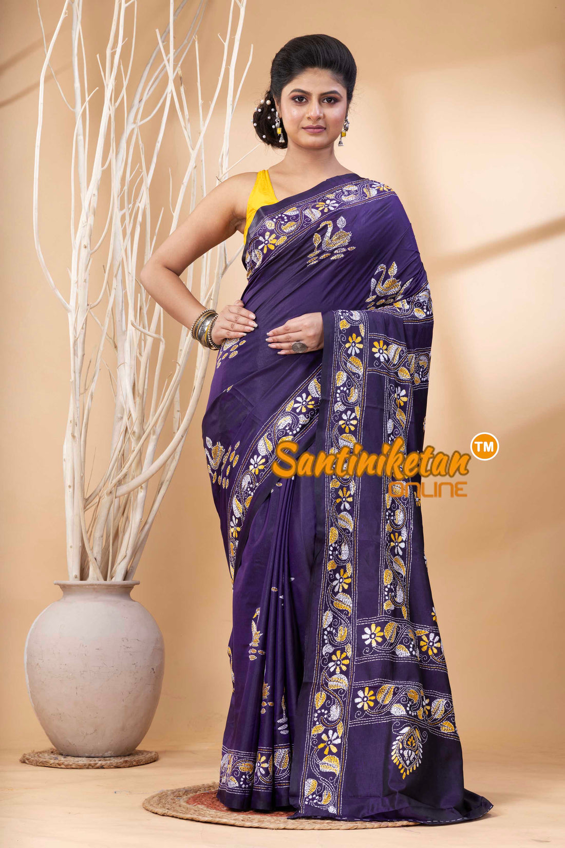 Bangalore Silk Kantha Stitch Saree SN202524293