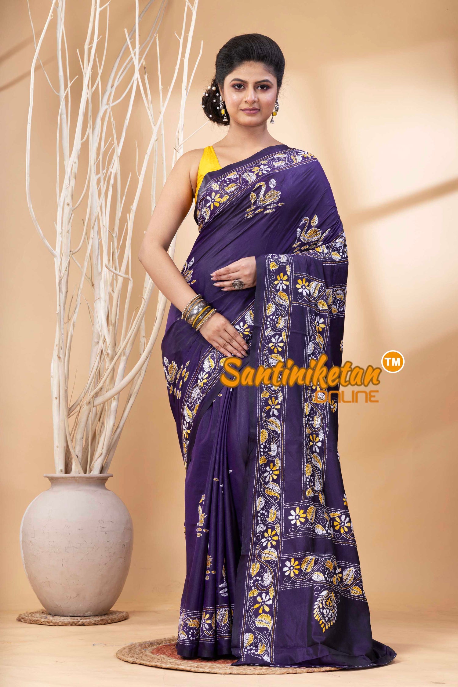 Bangalore Silk Kantha Stitch Saree SN202524293
