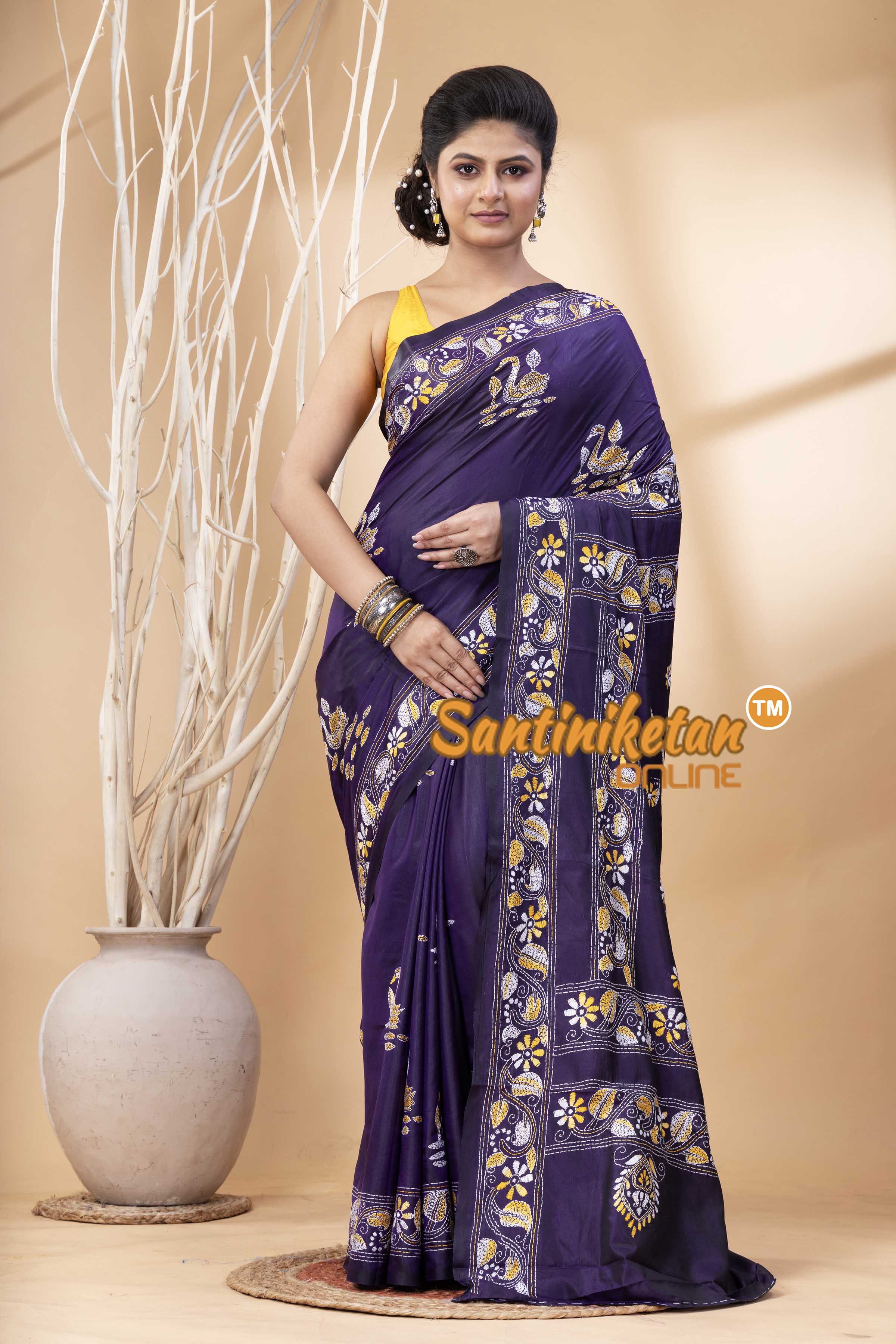 Bangalore Silk Kantha Stitch Saree SN202524293