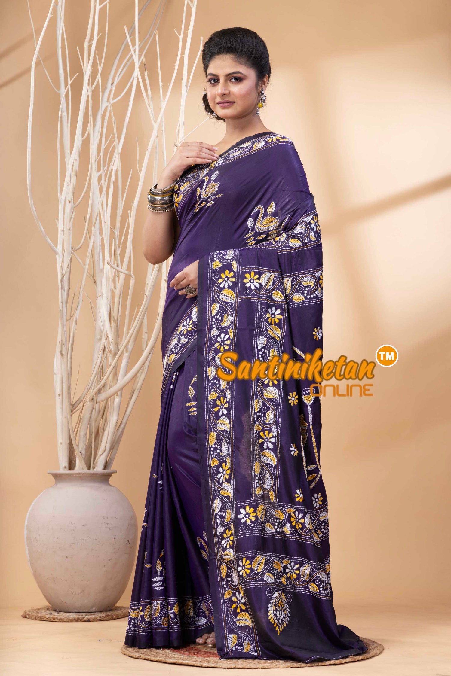 Bangalore Silk Kantha Stitch Saree SN202524293