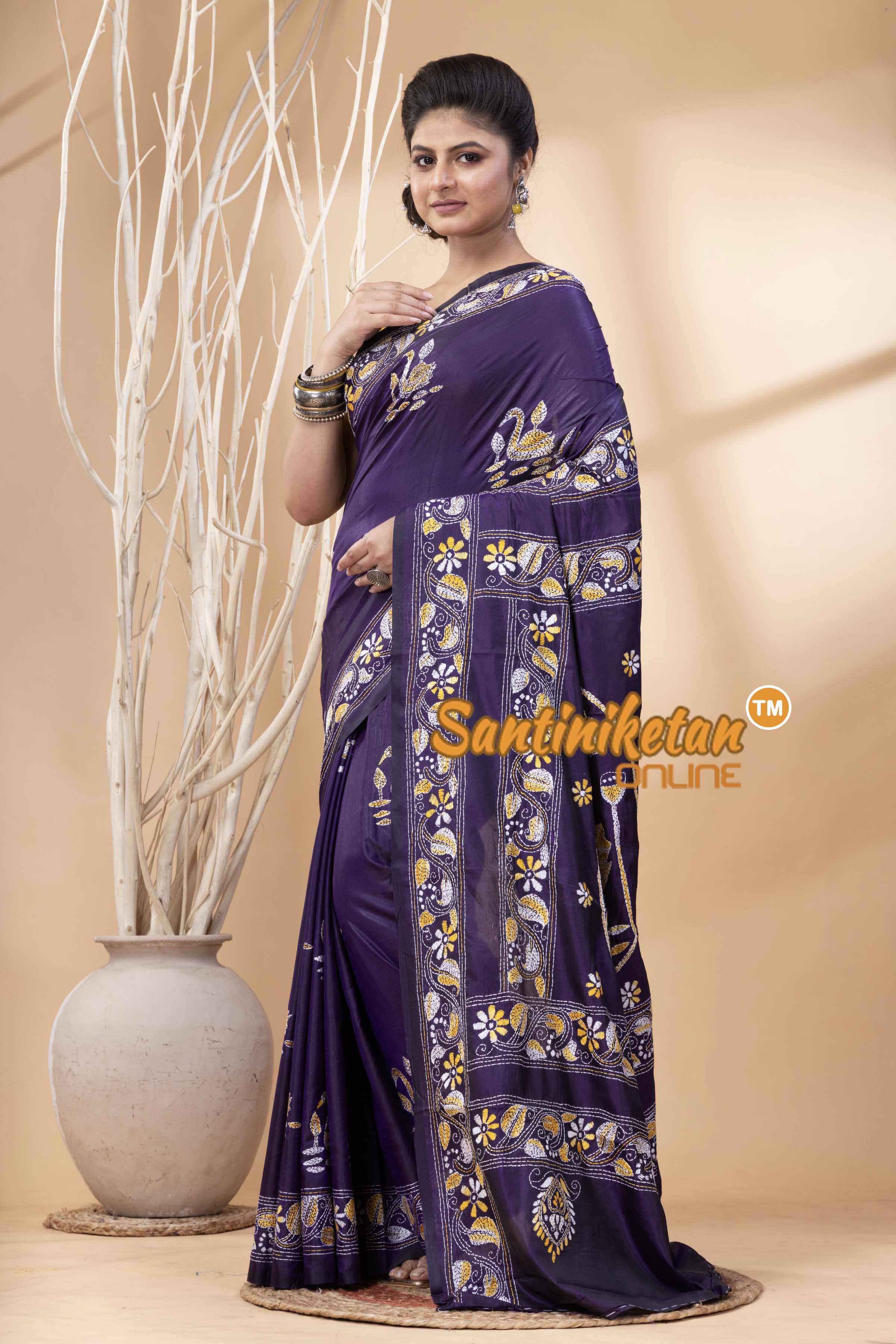 Bangalore Silk Kantha Stitch Saree SN202524293