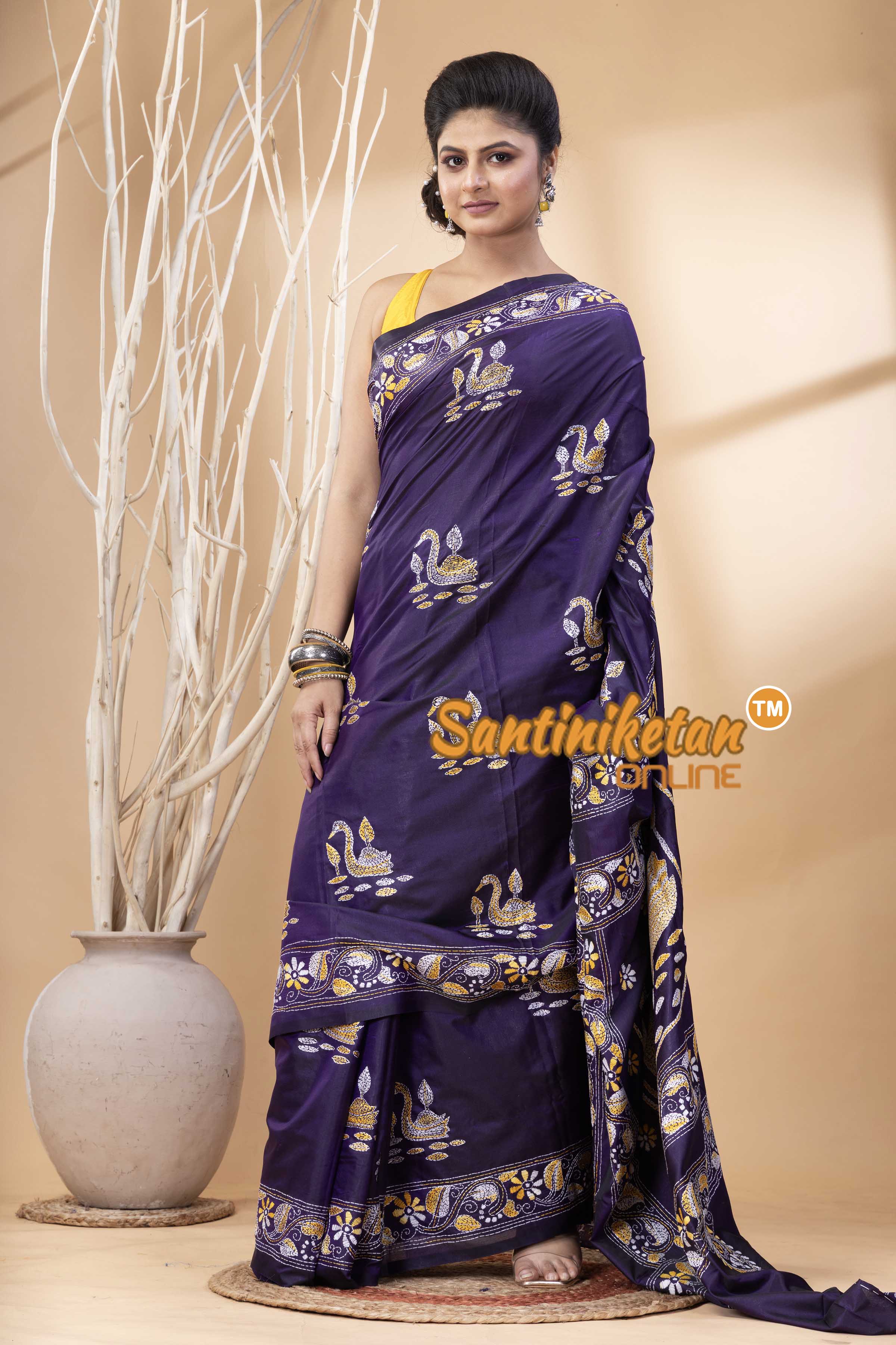 Bangalore Silk Kantha Stitch Saree SN202524293