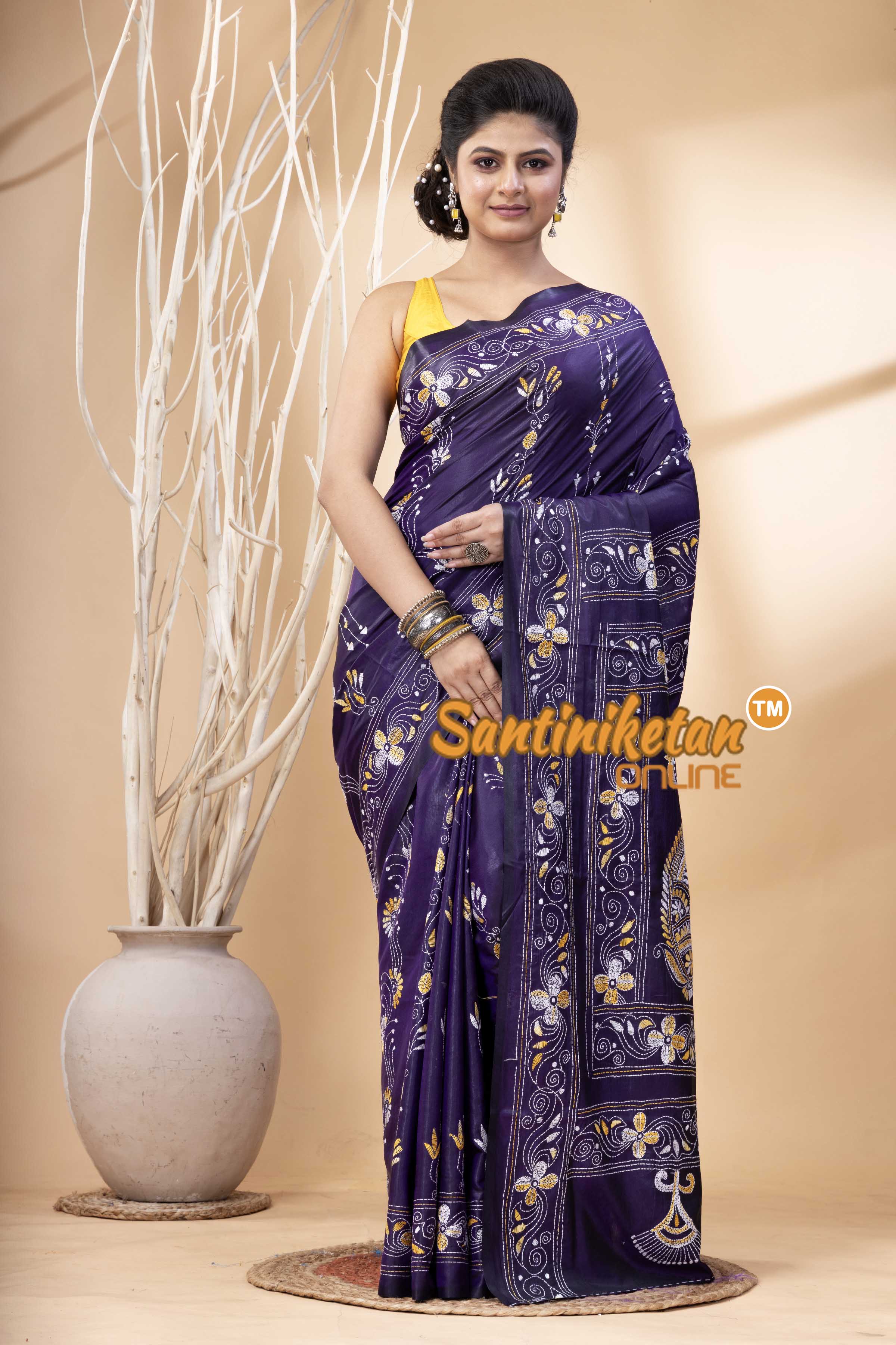 Bangalore Silk Kantha Stitch Saree SN202524305