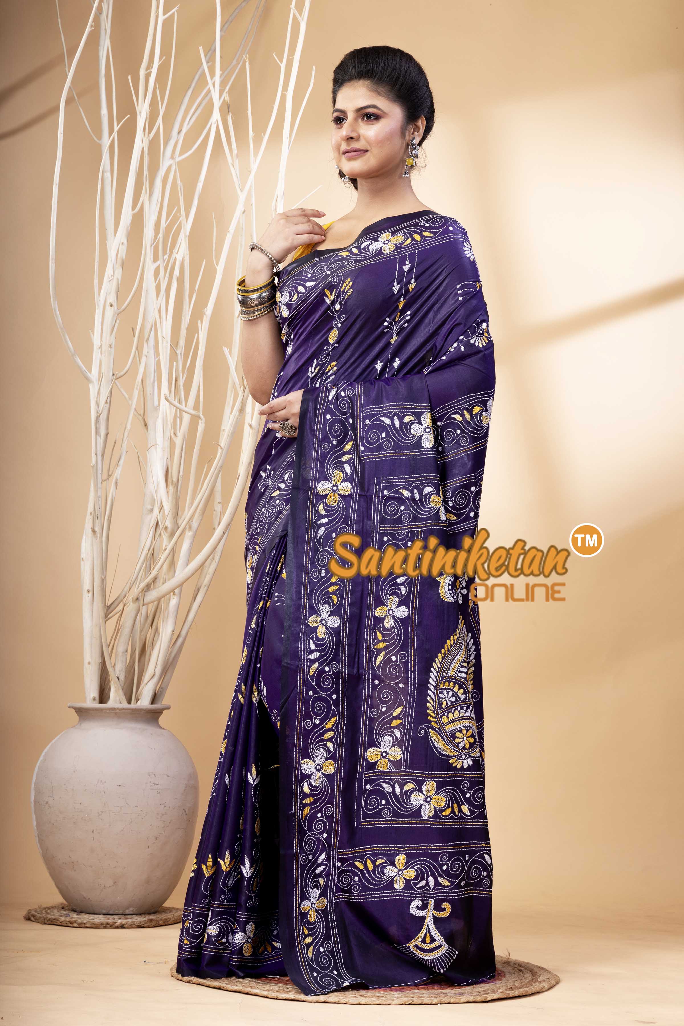 Bangalore Silk Kantha Stitch Saree SN202524305