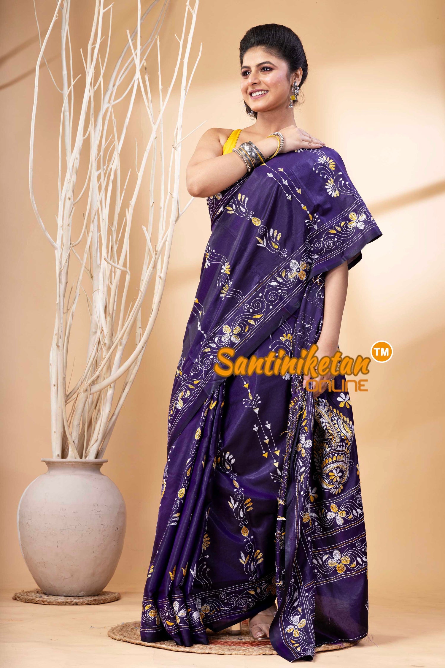 Bangalore Silk Kantha Stitch Saree SN202524305