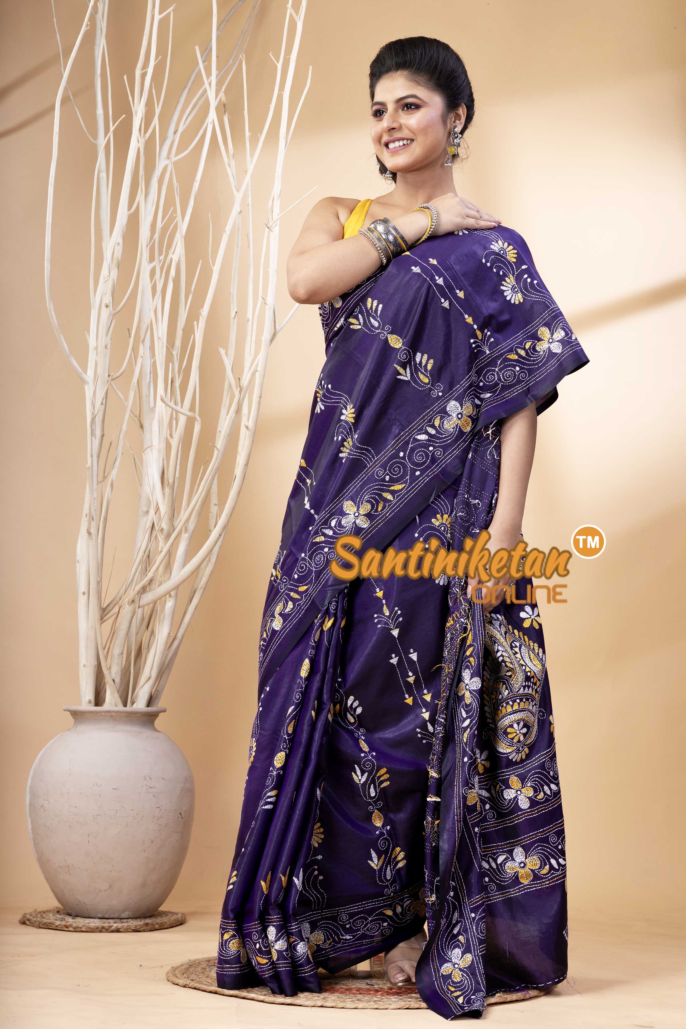 Bangalore Silk Kantha Stitch Saree SN202524305
