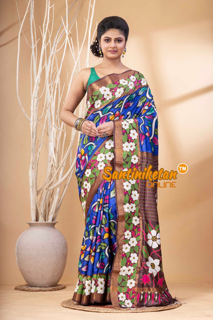 Zari Border Pure Tussar Hand Paint And Kantha Stitch Saree SN202524317
