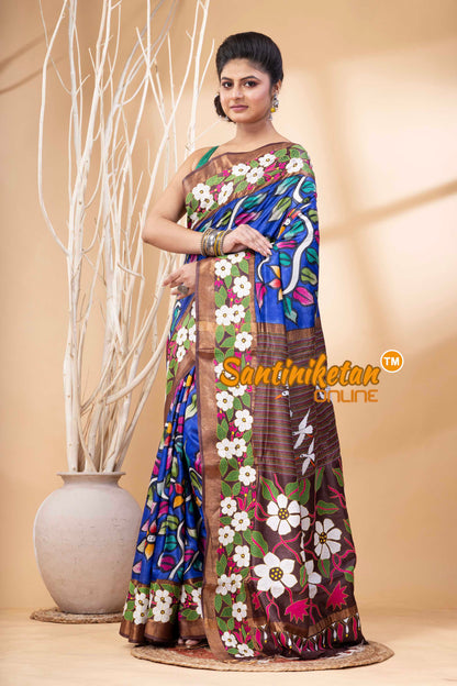 Zari Border Pure Tussar Hand Paint And Kantha Stitch Saree SN202524317