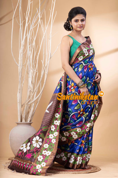 Zari Border Pure Tussar Hand Paint And Kantha Stitch Saree SN202524317