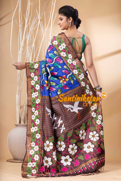 Zari Border Pure Tussar Hand Paint And Kantha Stitch Saree SN202524317