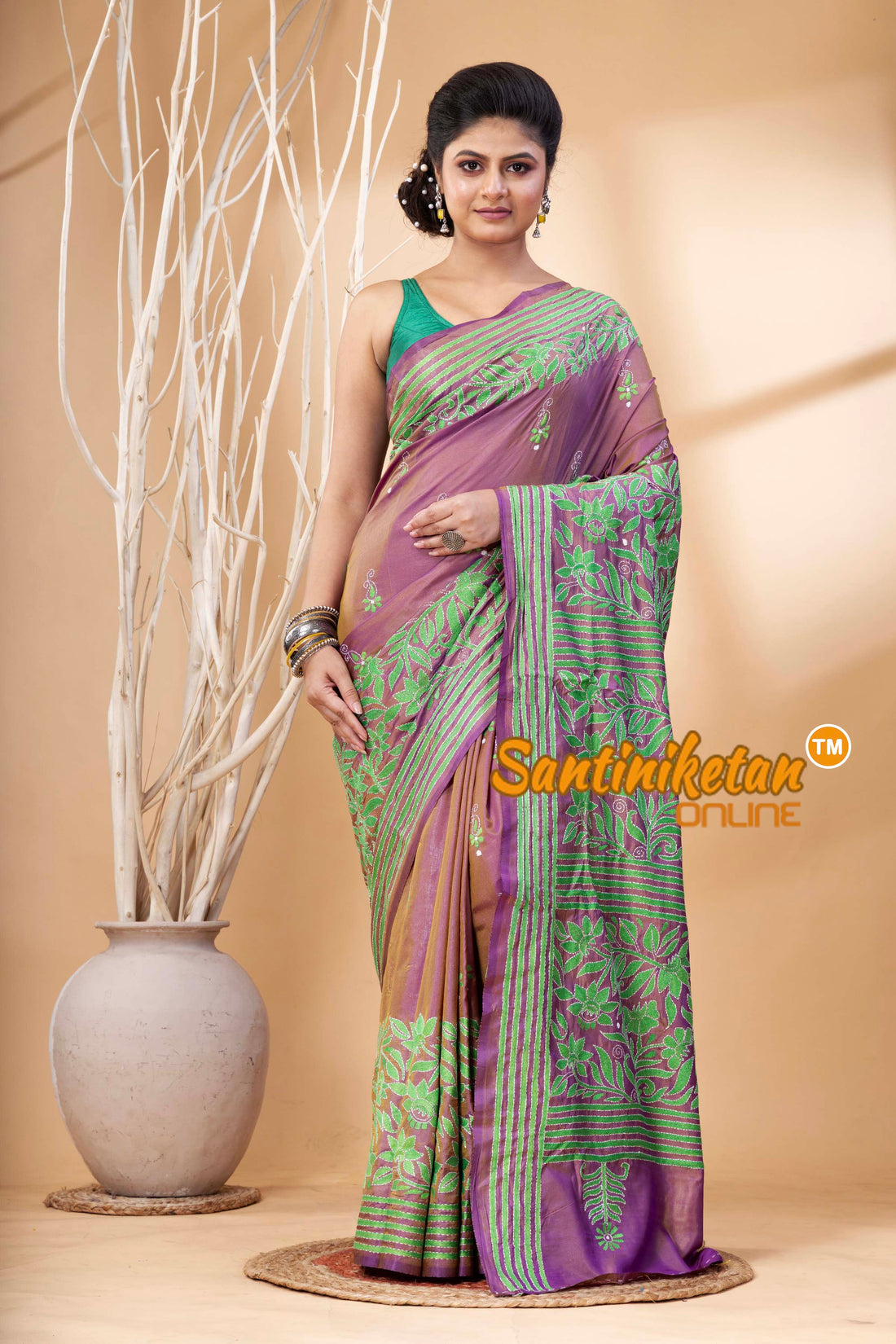 Bangalore Silk Kantha Stitch Saree SN202524351