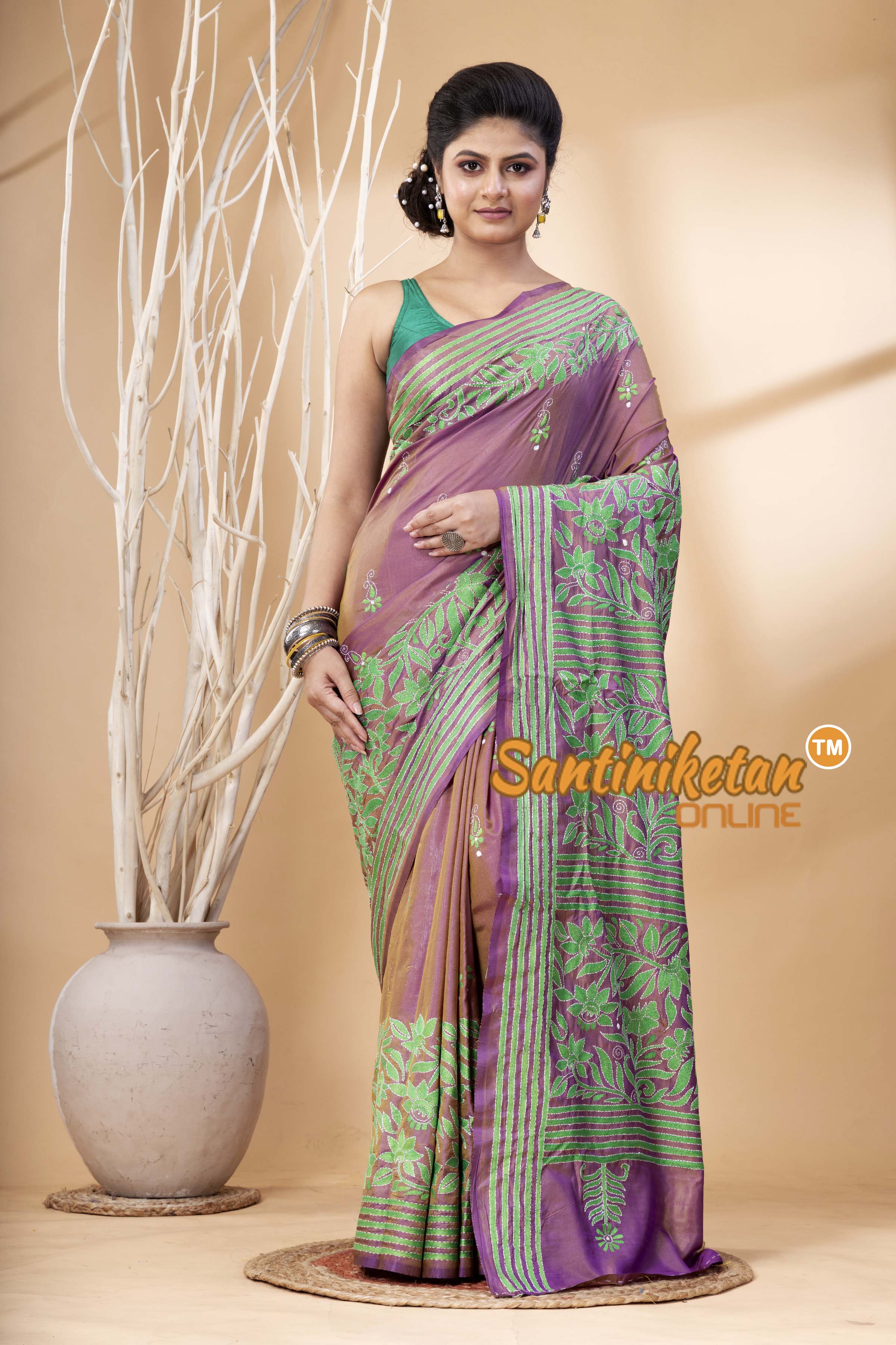 Bangalore Silk Kantha Stitch Saree SN202524351