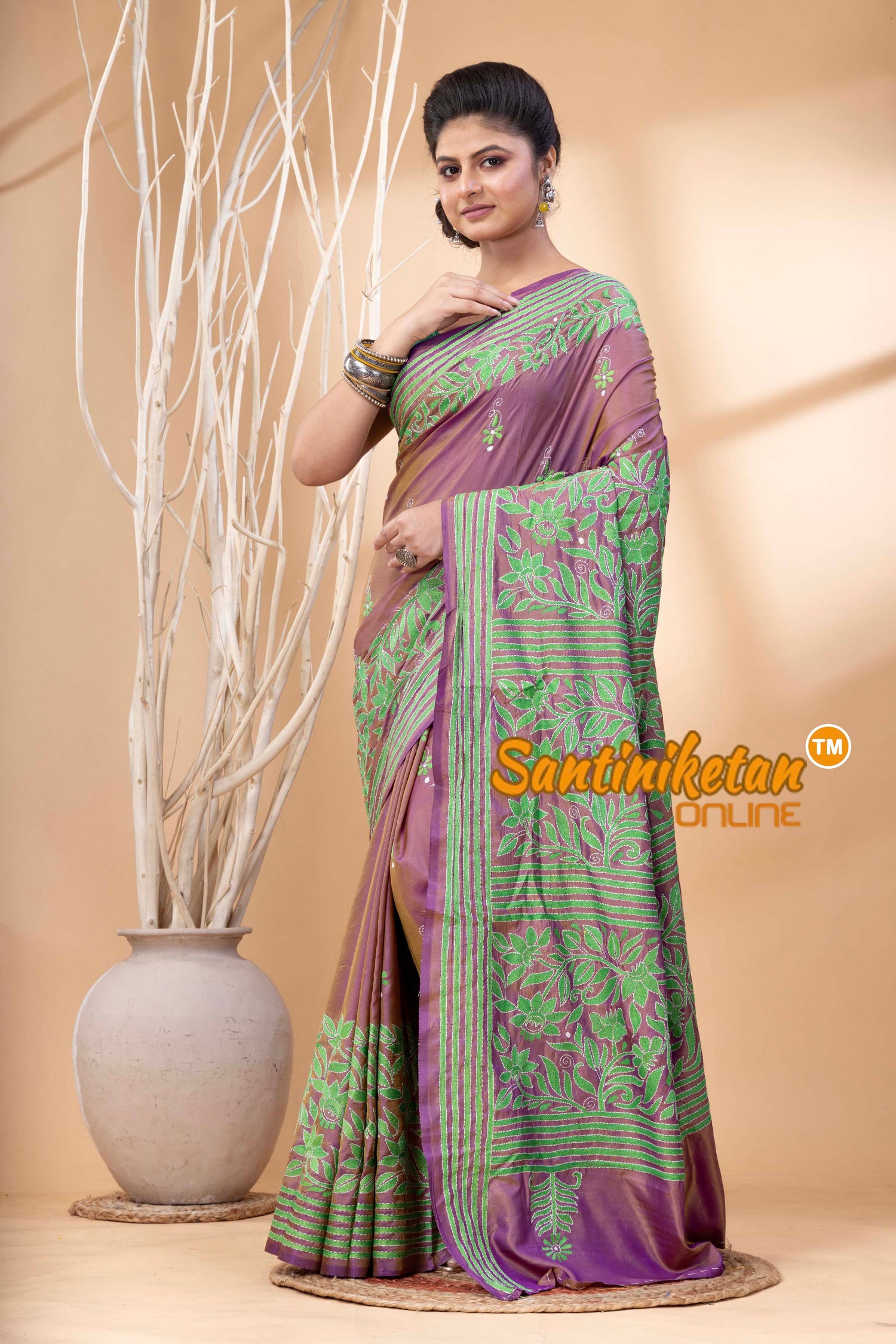 Bangalore Silk Kantha Stitch Saree SN202524351