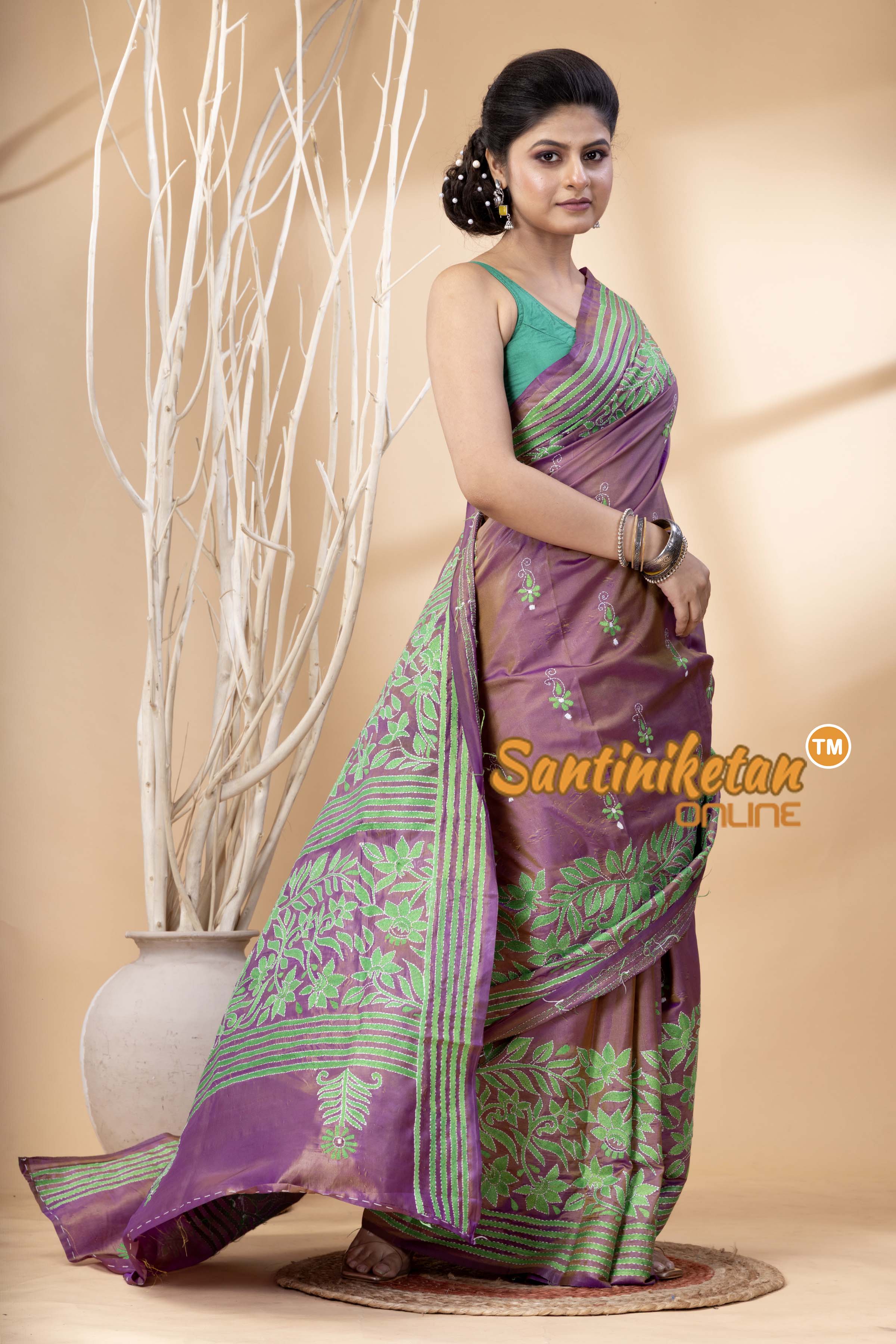 Bangalore Silk Kantha Stitch Saree SN202524351
