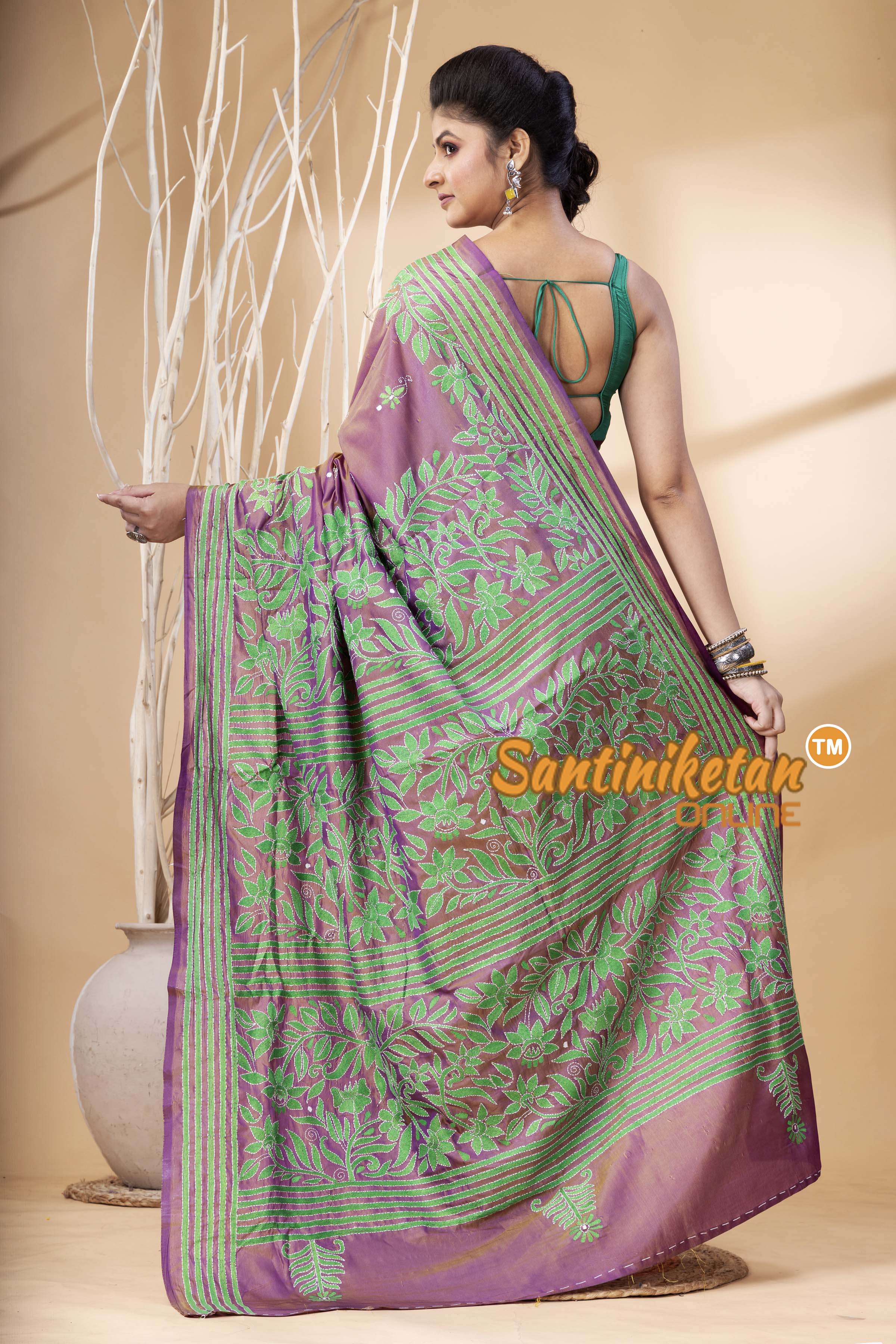 Bangalore Silk Kantha Stitch Saree SN202524351