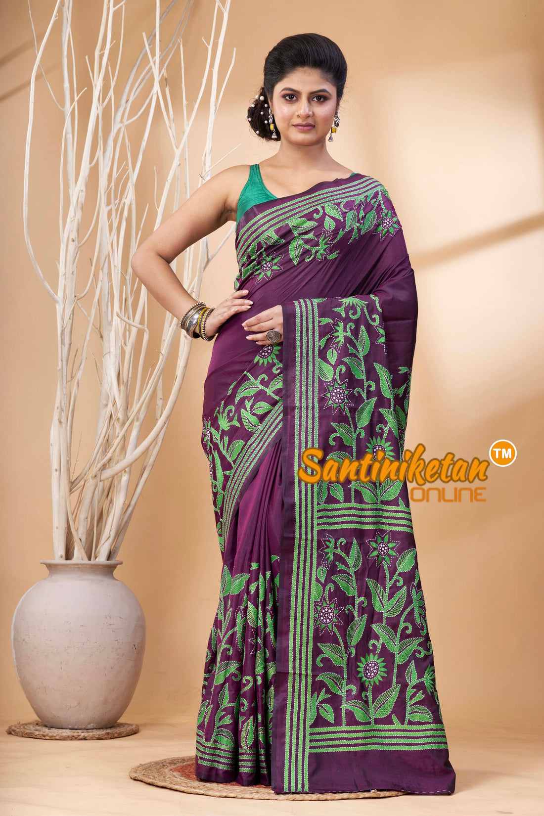 Bangalore Silk Kantha Stitch Saree SN202524357